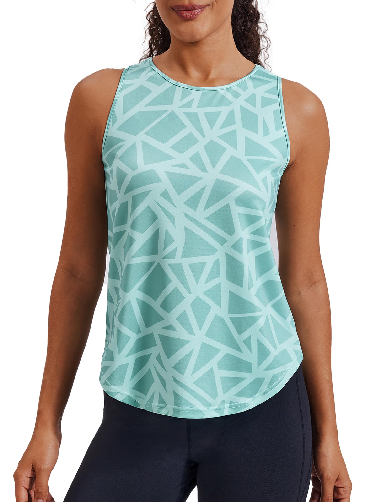PINSPARK Sport Tank Top Damen Sporttop Ärmelloses Fitness Yoga Tops Leichte Sport Oberteile Sommer Gym Shirt Laufshirt Training Geo-Druck - 1