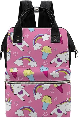 Bolsa de pañales de unicornio con diseño de arcoíris para mujer, gran capacidad, impermeable, mochila de viaje para computadora portátil