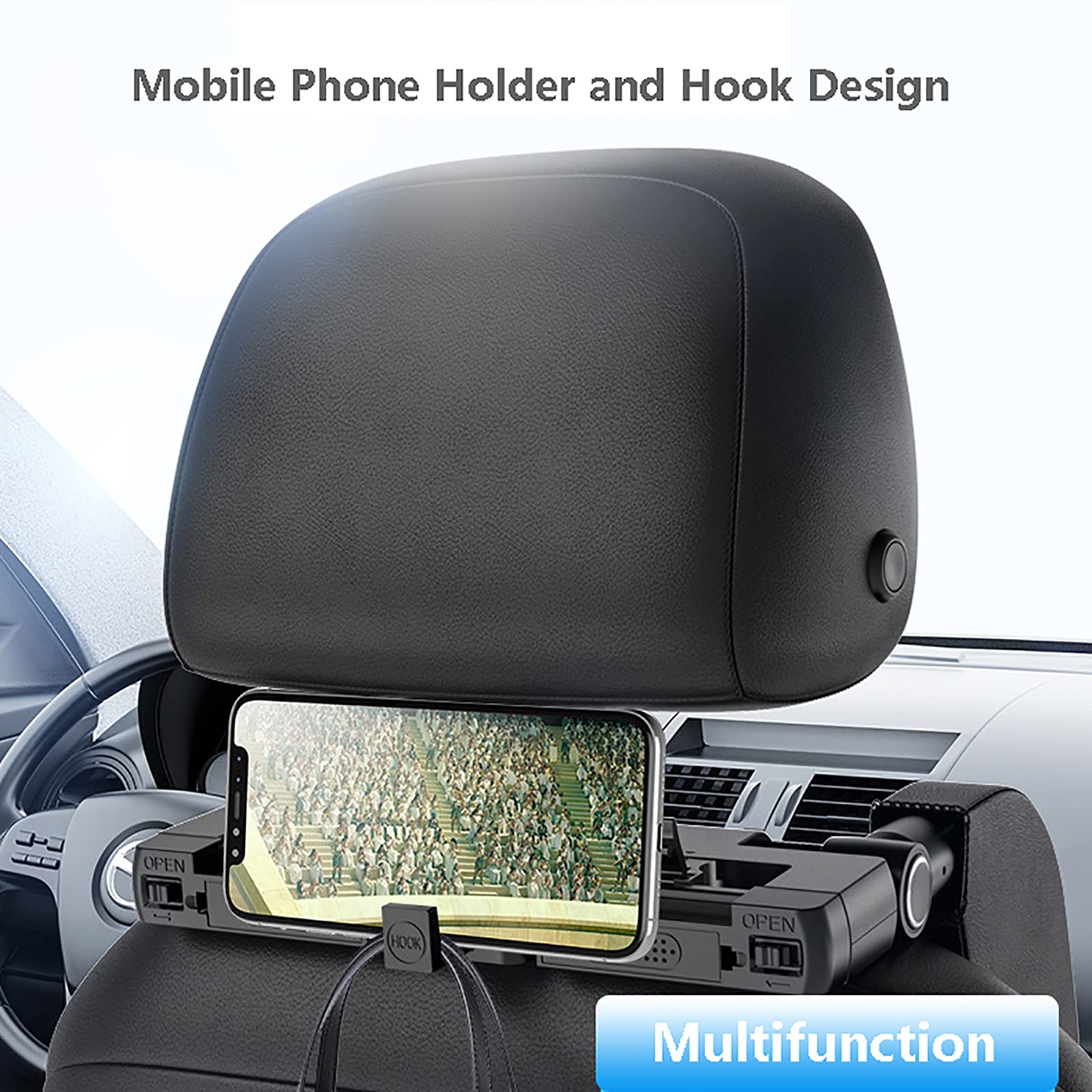 Voiture Oreillers Voyage avec Boîte De Rangement, Repose Tête Voiture pour Cale Nuque, Cale Tete Enfant Voiture Réglable, Appuie Tete Voiture Enfant avec Crochet Et Support De Téléphone