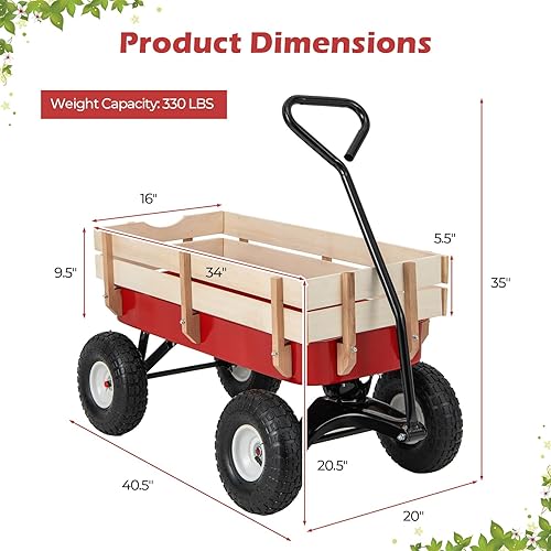 Miniatura 8 de Giantex carro de madera con llantas de hule para niños, color rojo