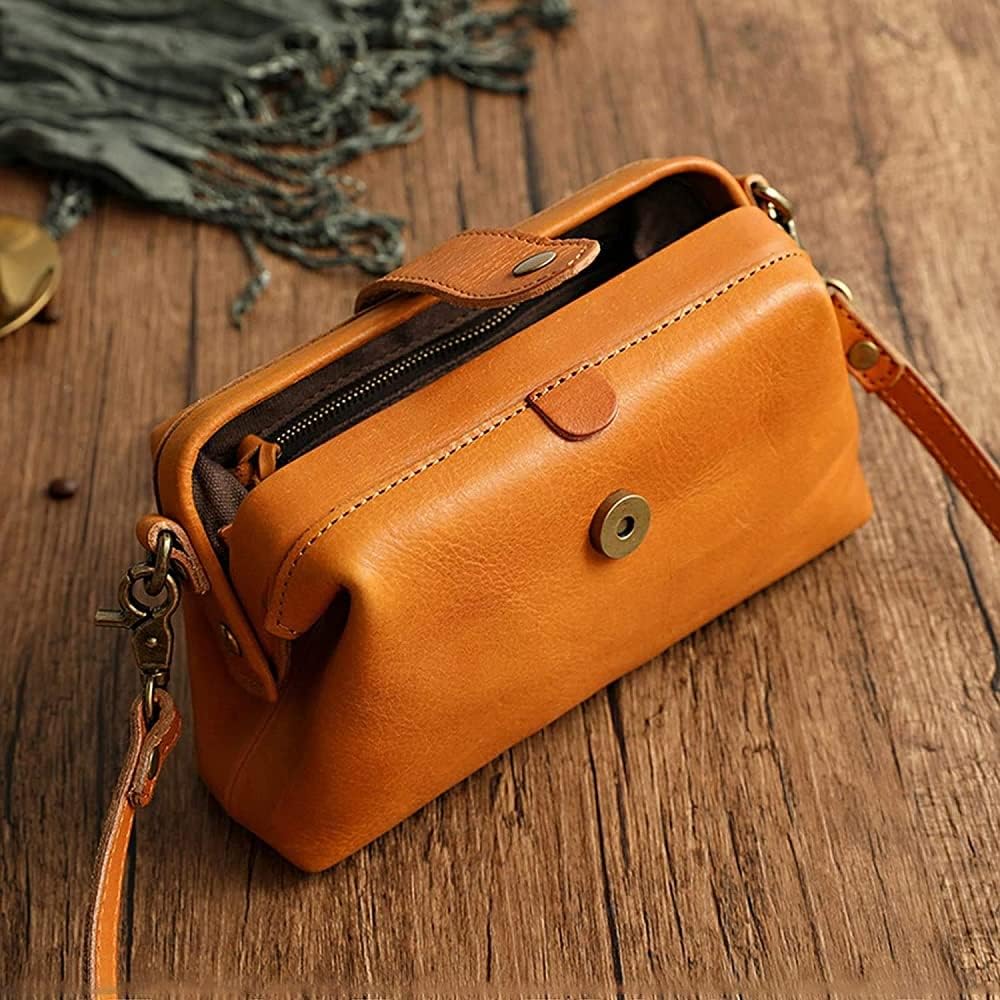 2023 New Premium Leather Retro Handmade Bag, Unique Opening Design Premium Leather Doctor Bag, Travel Shoulder Bag for Women