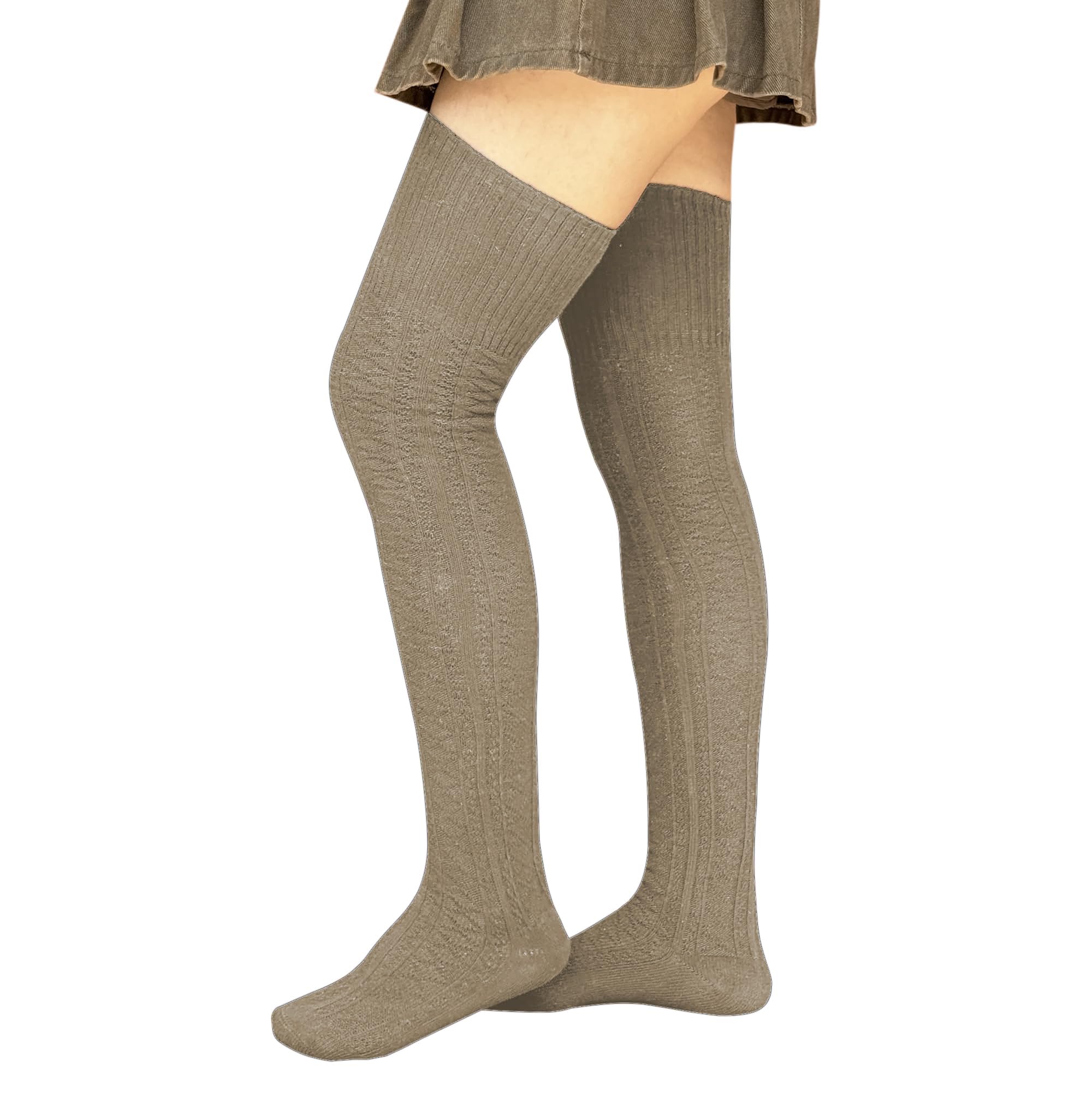 Bestjybt Calcetines altos hasta el muslo para mujer, de algodón, cálidos, por encima de la rodilla, calcetines largos hasta la rodilla, calentadores de piernas