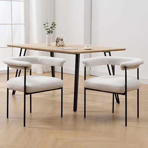 Miniatura 1 de Ya-Home Juego de 2 sillas de comedor modernas, tapizadas de poliuretano con respaldo de barril, marco de metal negro para comedor, sala de estar,
