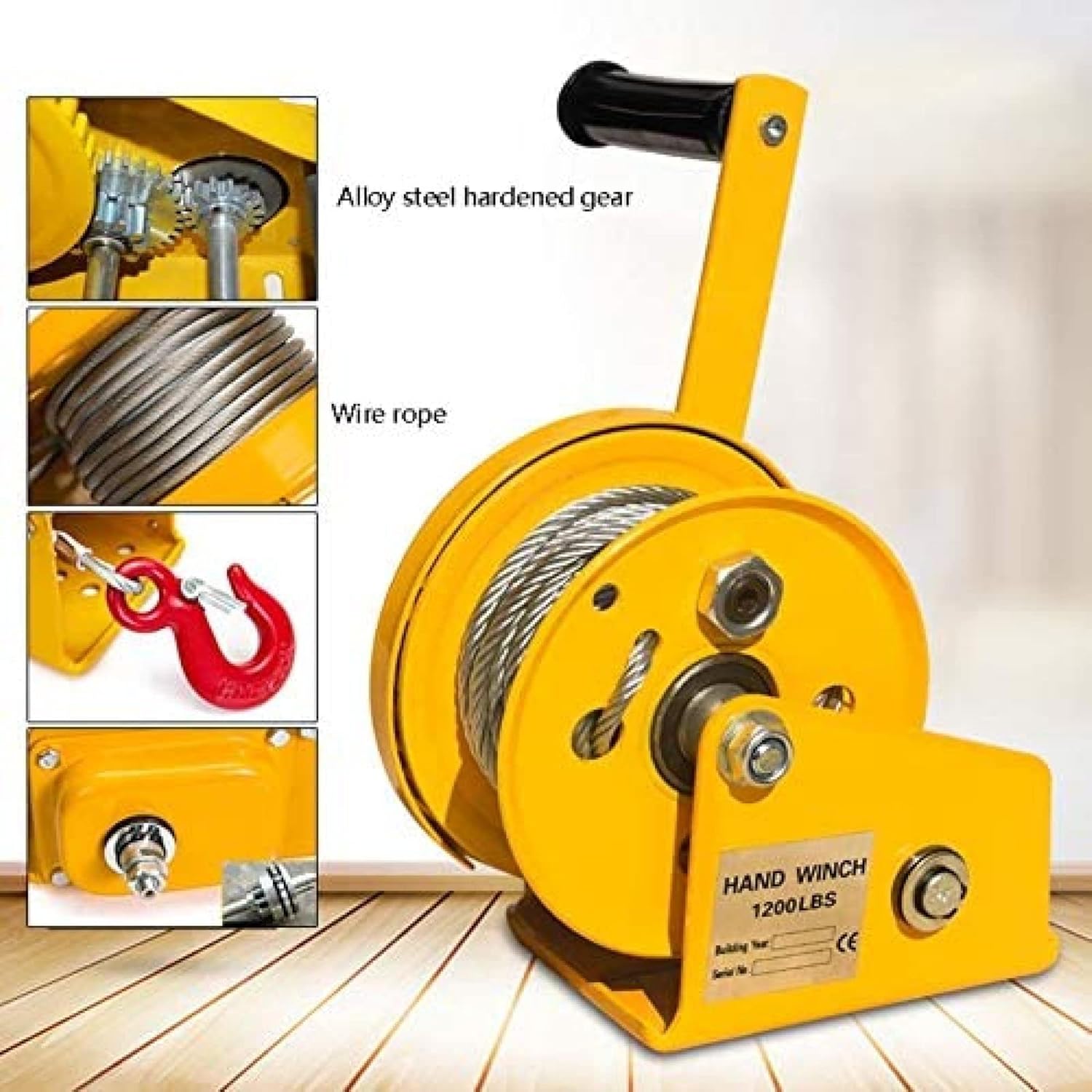 Hand Winch Crank Gear Winch, Boat Trailer Winch, 1200lbs/1800lbs Manual Heavy Duty Winch for ATV, Garages, Gardening, Farms Or Warehouses Lifting Heavy Loads1200lbs-20m,15m,1200lbs,8m-1800lbs