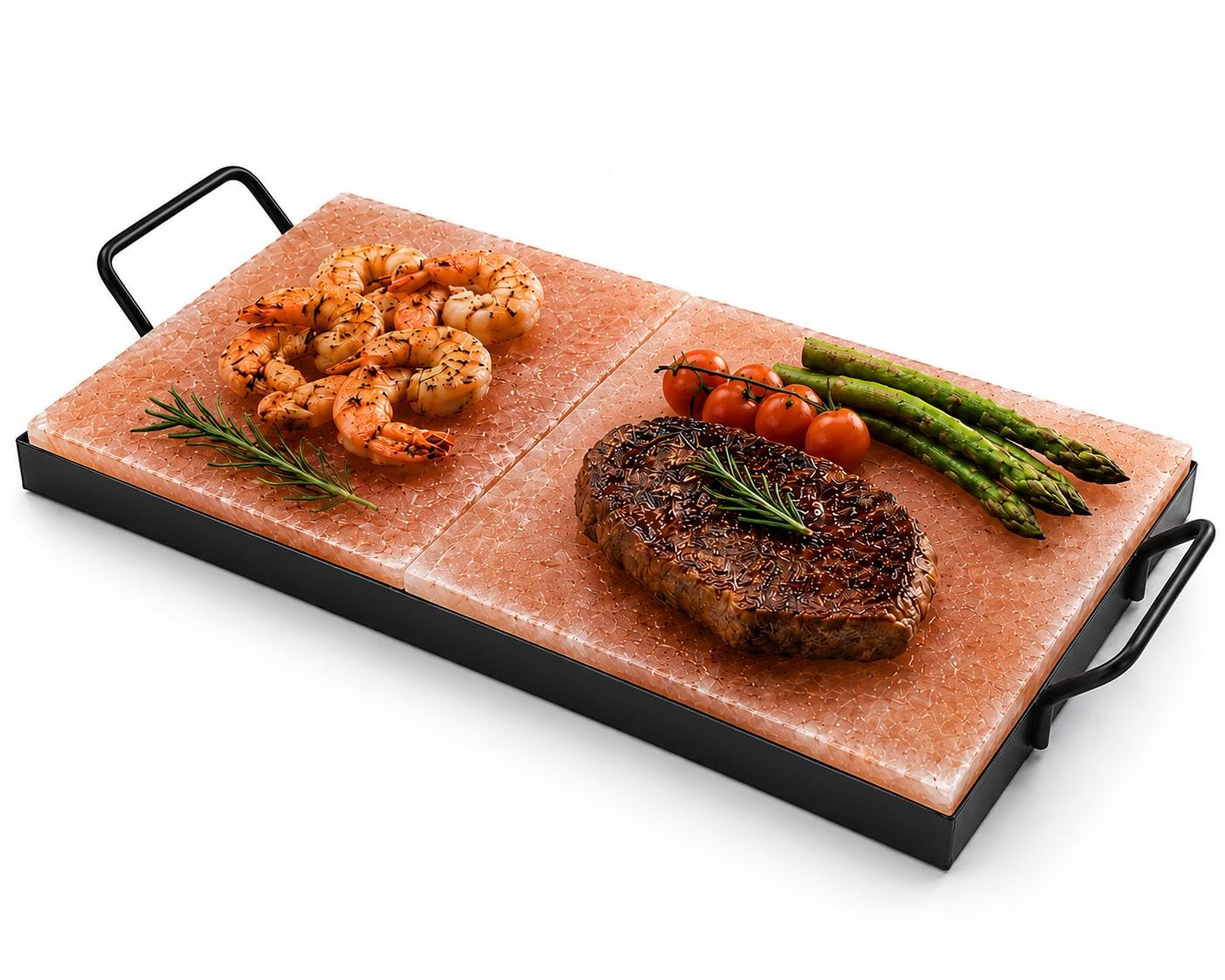 Himalaya Juego de placas de sal con soporte, 2 piedras de sal para barbacoa y servir, plato de sal natural para carne, pescado, camarones y barbacoa. Placa de parrilla de bloque de sal premium