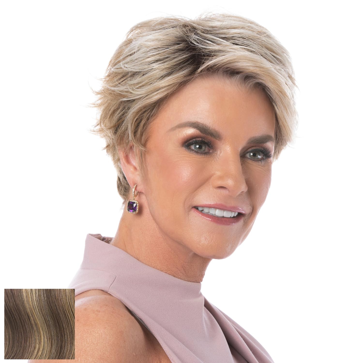 Toni Brattin Inspiration Wig - Short All-Over Layering with Textured Flipped Ends - Heat-Friendly Synthetic Fiber Looks & Feels Like Natural Hair - Adjustable &