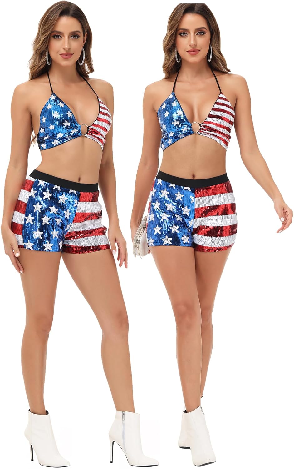 Anna-Kaci American Flag Sequin Shirt Women 4th of July Patriotic Shirt Stars Stripes Top Tees - Image 5