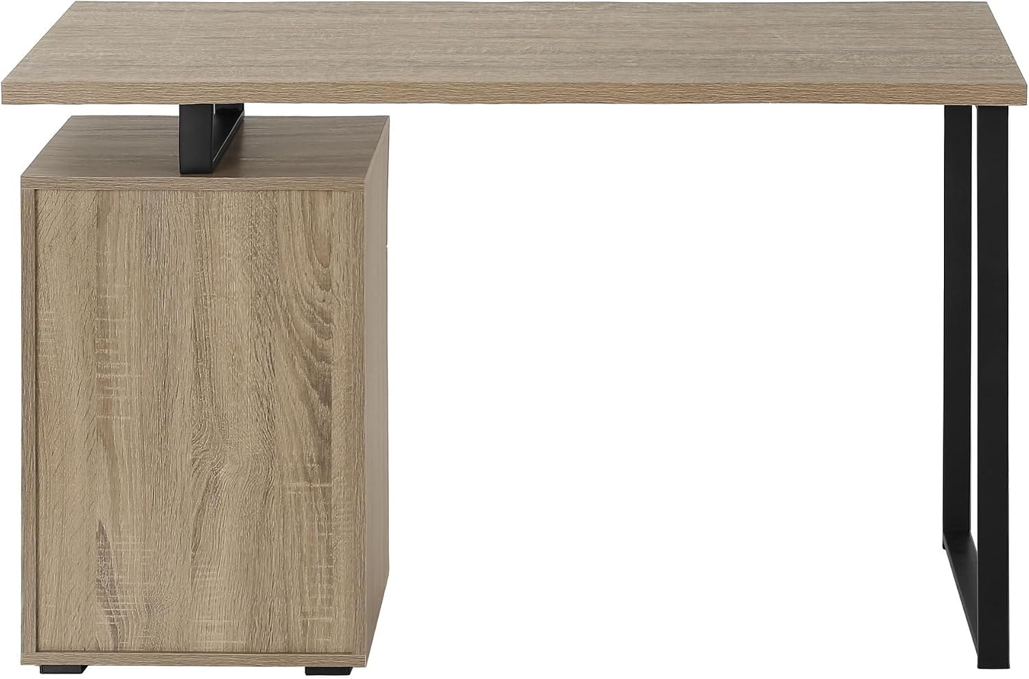 Pemberly Row Computer Desk, 48" L Particle Board and Metal, Dark Taupe and Black Finish, 1 Drawer and Storage Compartment, Modern Style Home Office Laptop Workspace