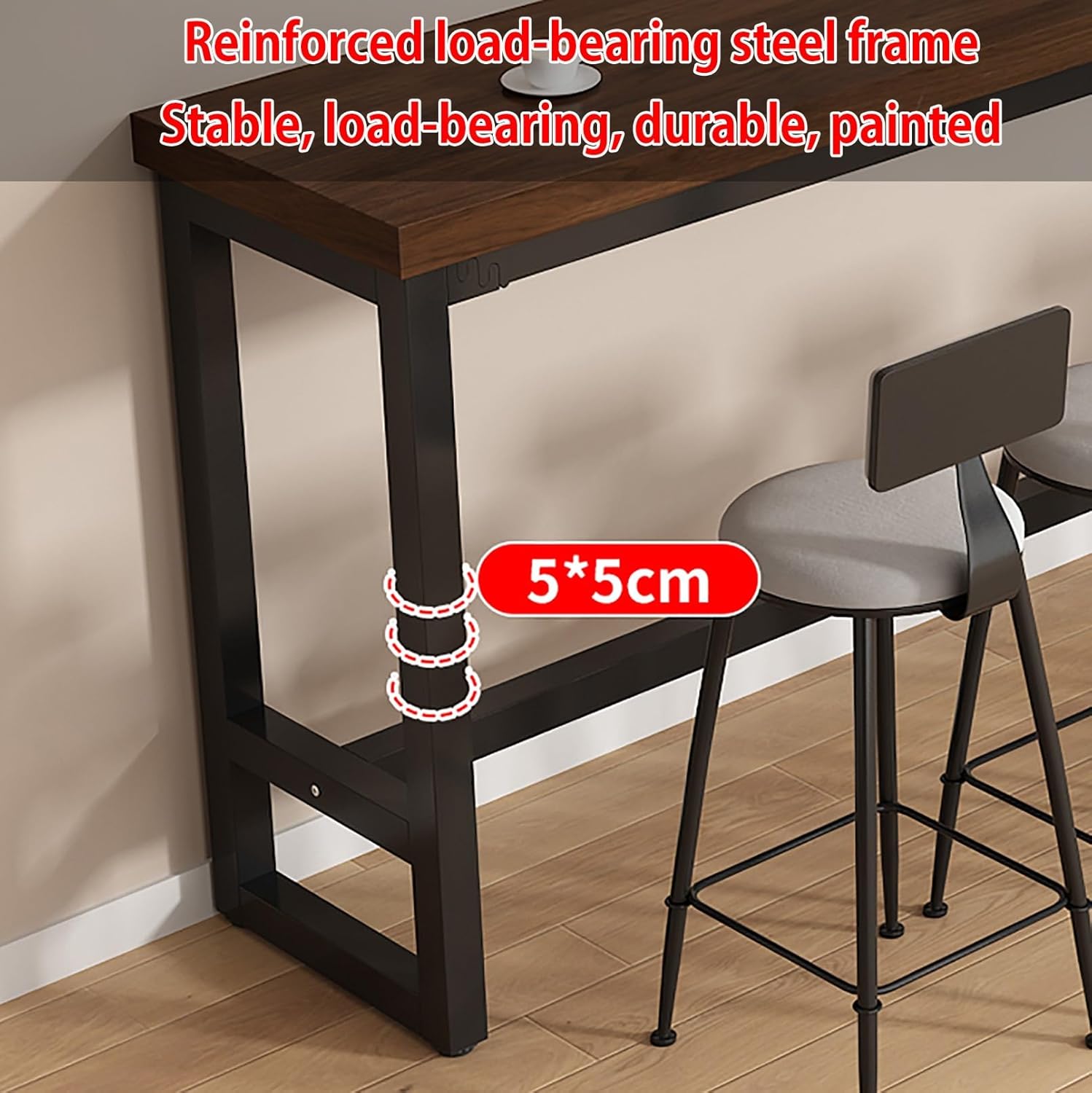 Bar Height Table Bar Tables Kitchen Breakfast Bar Kitchen Island 5cm Thick Tabletop High Dining Table Durable Metal Frame Wood Top(White Color,120X40X105CM)