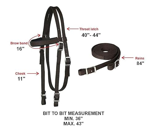 Miniatura 2 de Majestic Ally Diadema acolchada de nailon con riendas para caballos (negro, completo)