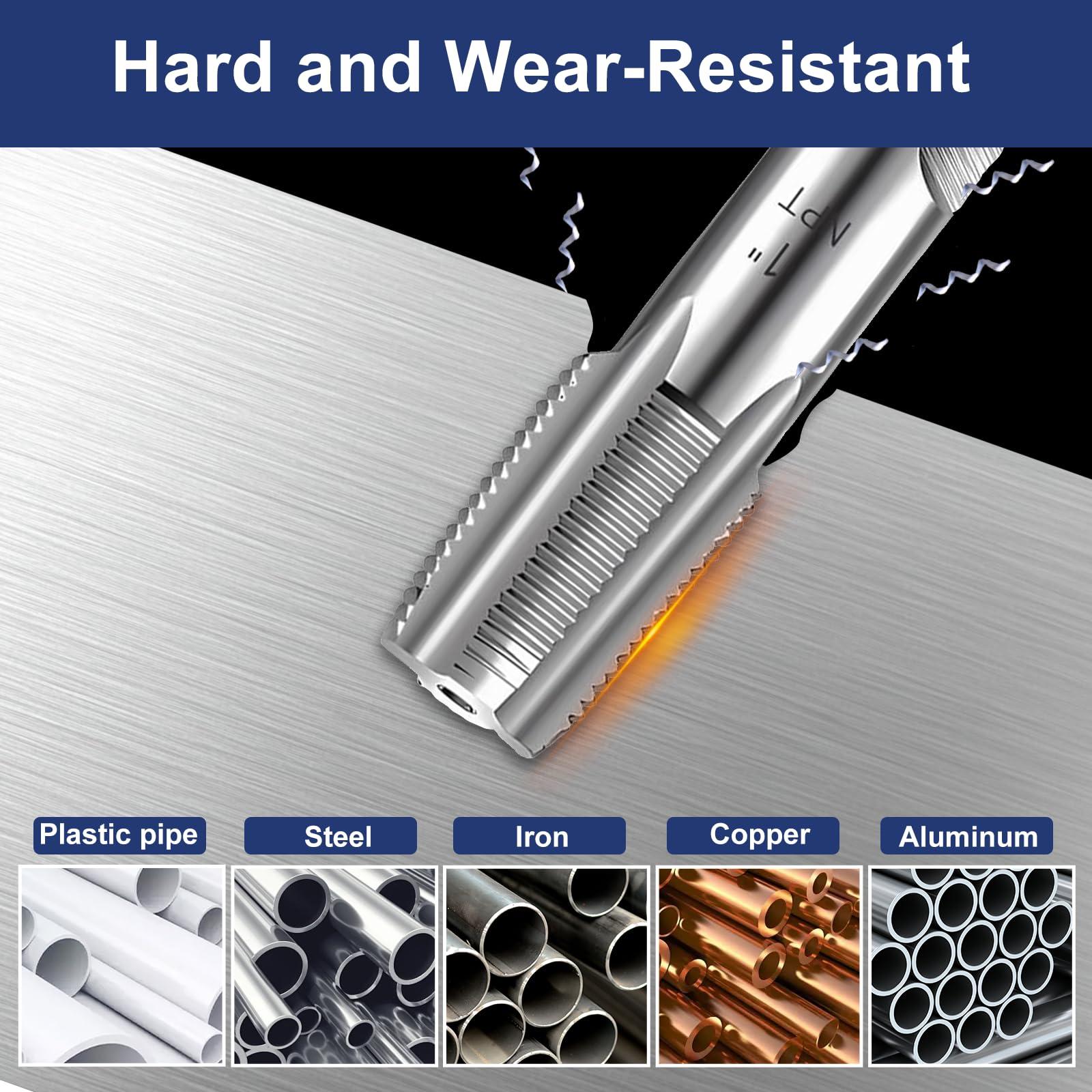 Set di 6 maschi NPT, G1/8", G1/4", G3/8", G1/2", G3/4", G1", G3/4", G1", in acciaio al carbonio, per filettature precise, NPT, set di maschi per tubi diversi meccanici