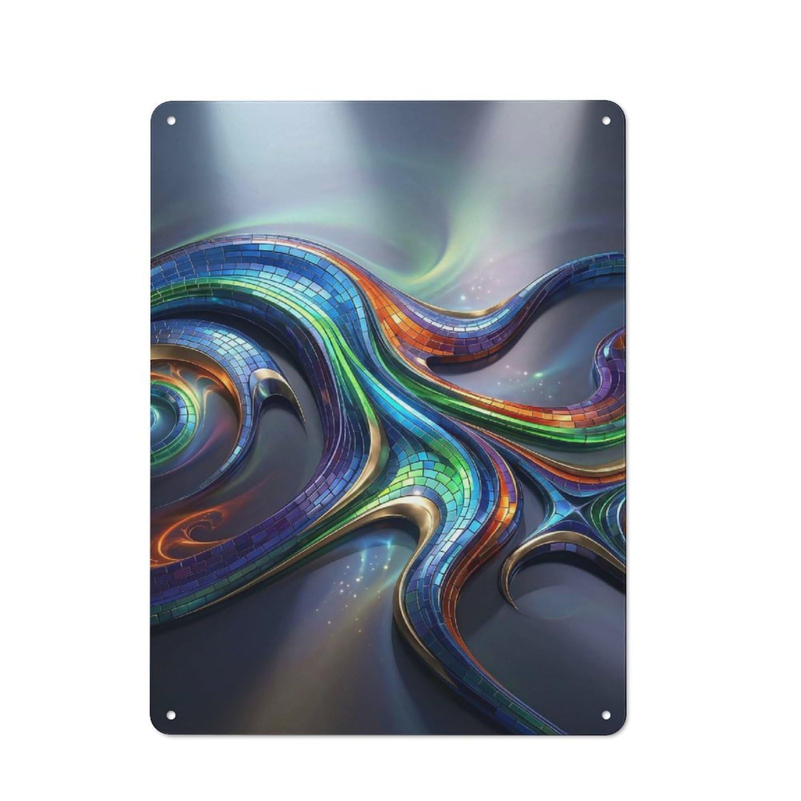 Classic Vintage Metal Sign 40x30cm Featuring Abstract Colorful Mosaic Waves, Home Bar Decor for Cafe, Pub, Workshop Or Home Bar