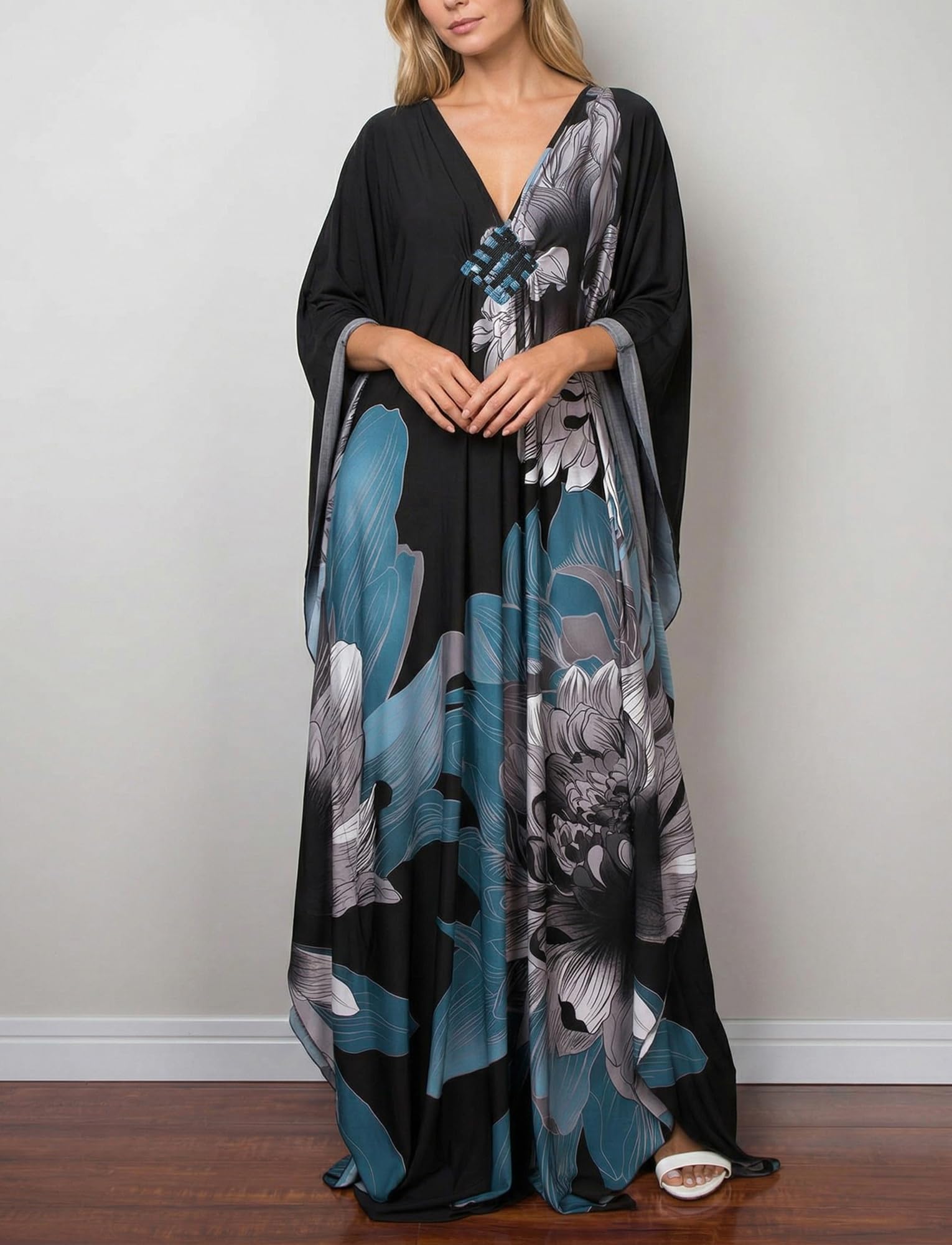 AIEOE Maillot de Bain Kimono Boho Femme Maxi Été Manteau de Plage Floral Décontracté Plus Tailles Robe Couleur 03