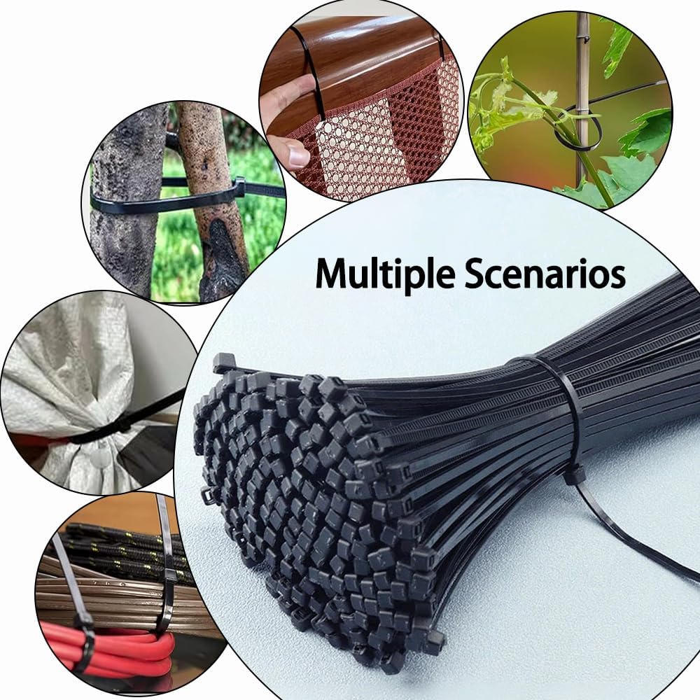 200 PCS Strong Nylon Self Tensile Strength 5 Inch Black Cable Ties- Ideal for Home, Garden(3 * 120 width 2.5 mm)