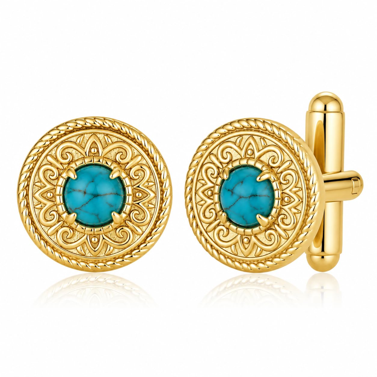 Gemelos de turquesa natural S925 para boda y día del padre, regalo para hombres