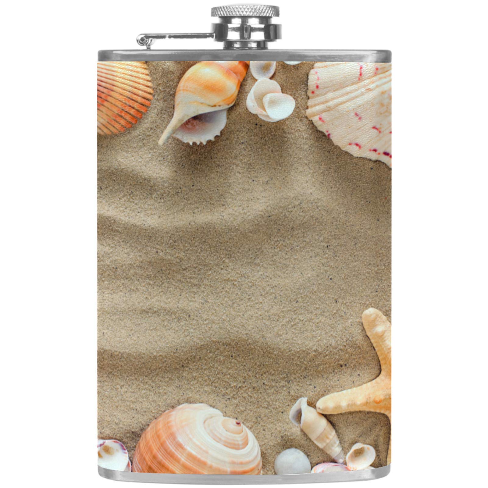 Flasque à whisky de poche en cuir gravé de souvenirs de plage pour célébrer entre amis