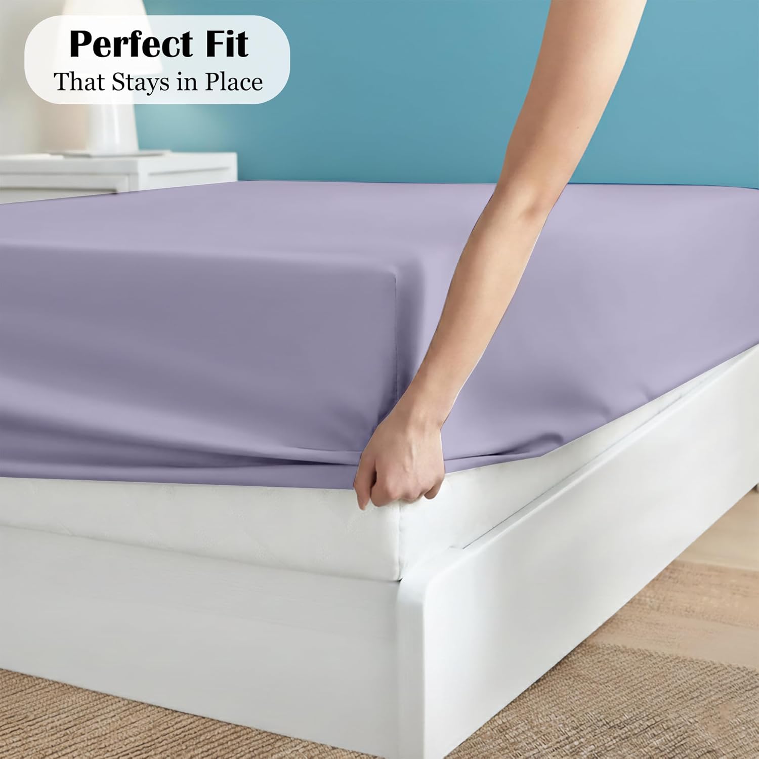 Queen Fitted Sheet Only - 100% Cotton Bottom Sheet - 16 Inch Deep Pocket Premium Cotton Mattress Sheet - Sateen Weave Luxury Hotel Quality - Lavender