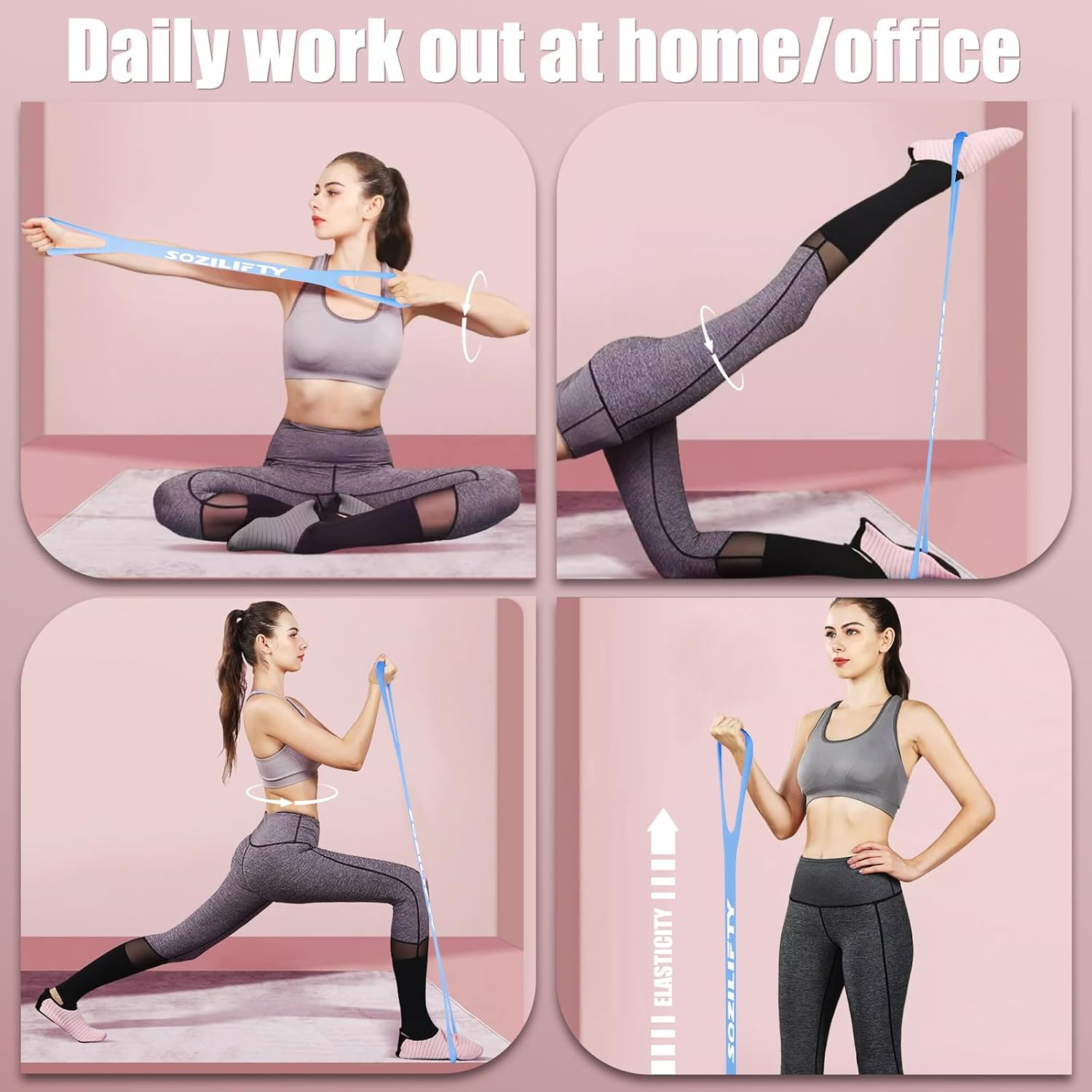 Figure 8 Resistance Band (Upgraded),Elastic Band, Stretch Bands, with Storage Bag, for Arm,Shoulder, Back,Leg Stretching Workout, Portable Home Office Elastic Ropes for Yoga, Pilates image 4