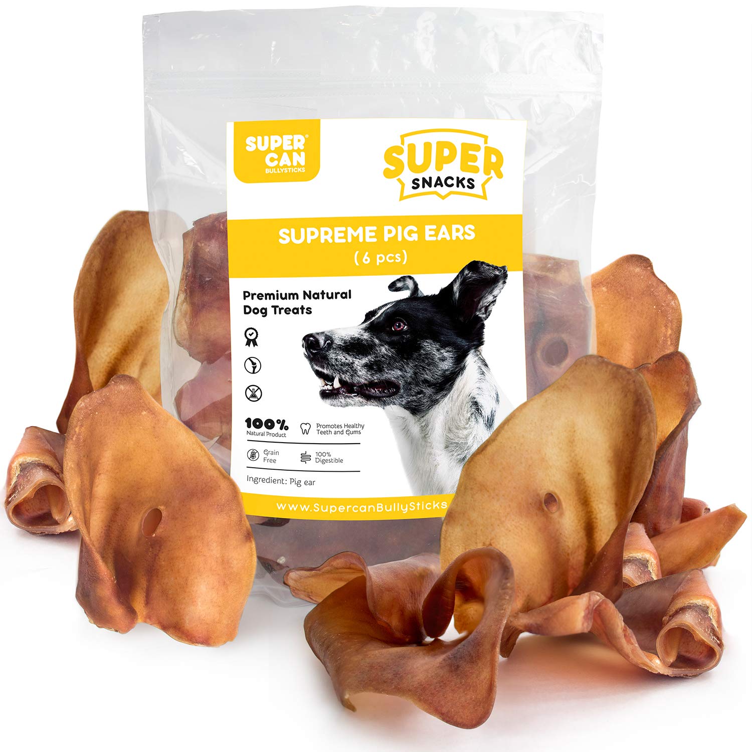 SUPERCAN BULLYSTICKS Pig Ears for Dogs (20 Count) | All Natural Healthy Dog Treats for Large, Medium and Small Dogs | Natural Chews Alternative to Rawhide | Long Lasting Chews