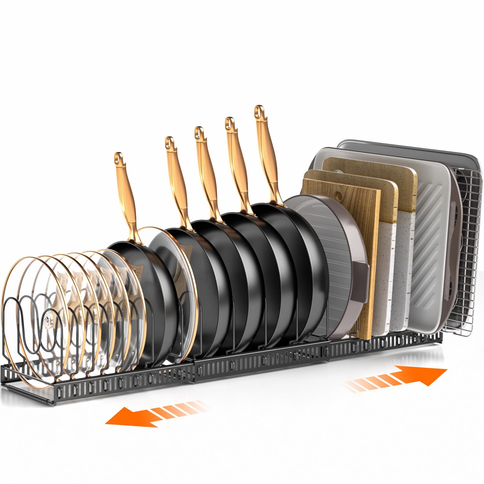 MUDEELA Pan Organiser, Expandable Rack with 20 Adjustable Dividers, Black — image 1
