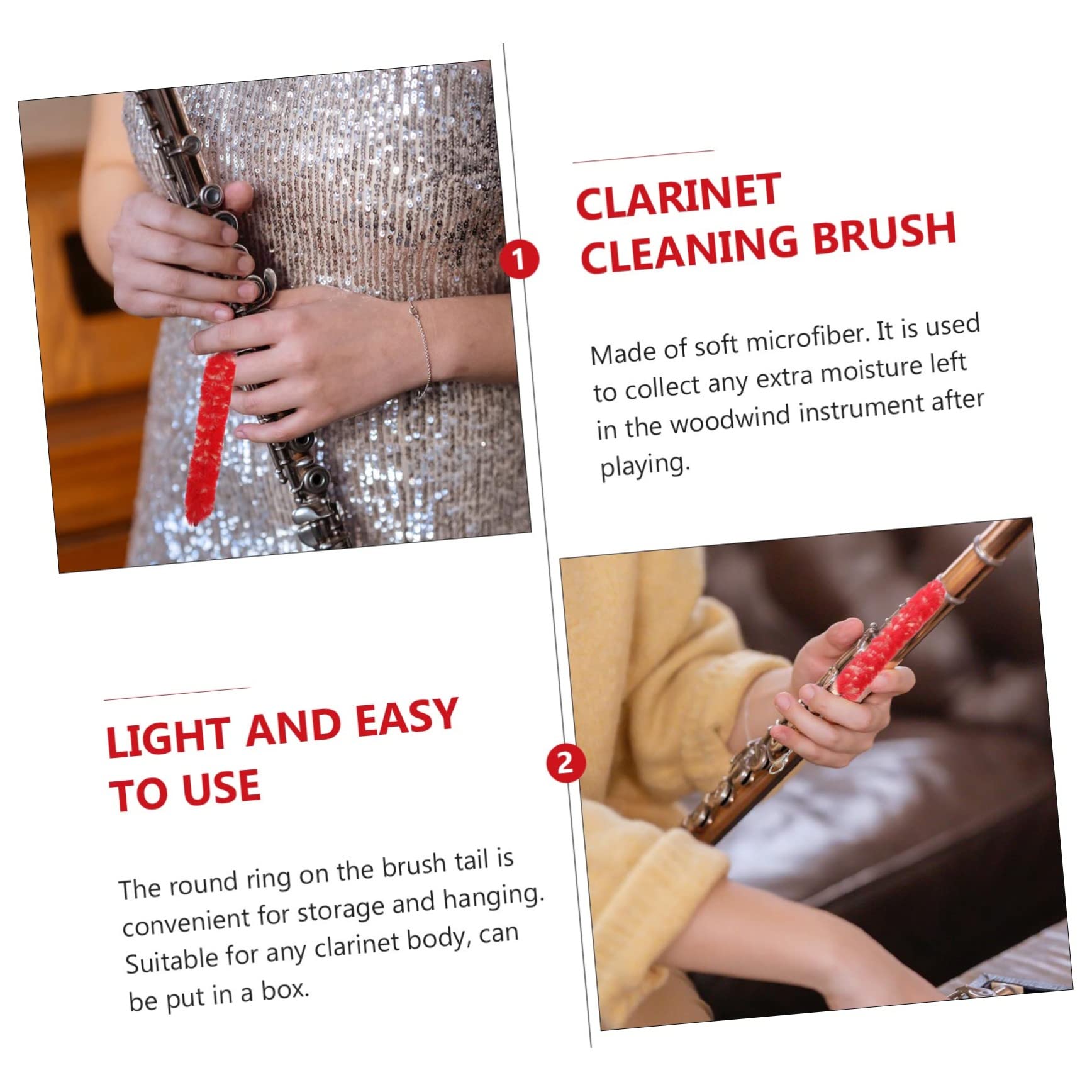 ULDIGI Musical Instrument Cleaning Brush for Clarinet 4 Pack Portable Durable Handheld for Wind Instruments Replacement Random Color