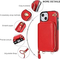 Vista 5 de KIHUWEY Funda tipo cartera cruzada para iPhone 13, iPhone 14, funda con bolsillo con cremallera y soporte para tarjetas, funda protectora de piel