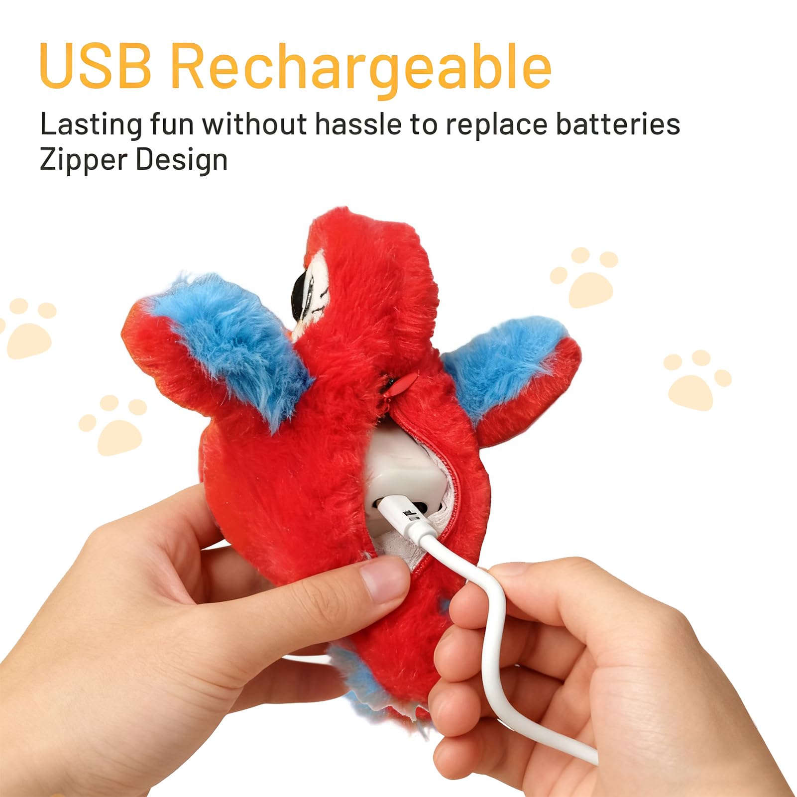 Puffluv Giocattolo interattivo per uccelli volanti a forma di pappagallo, 3 modalità, ricarica USB con erba gatta per gattini al coperto divertimento attivo