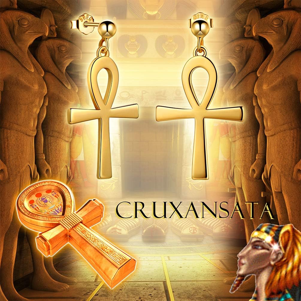 Jewmon 925 Sterling Silver Egyptian Ankh Cross Earrings for Women Cubic Zirconia Ankh Necklace Gothic Protection Jewelry Gifts for Mom Wife Grandma
