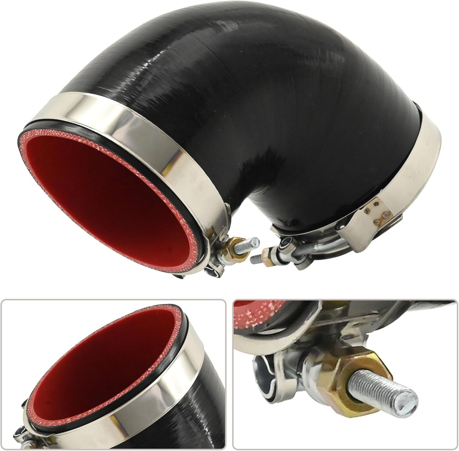 90 Degree Elbow Coupler Silicone Hose 4-Ply 3.5-inch(89mm), Length 120mm Thickness 5mm with T-Bolt Clamp, Replace for Turbo Intercooler Intake Piping