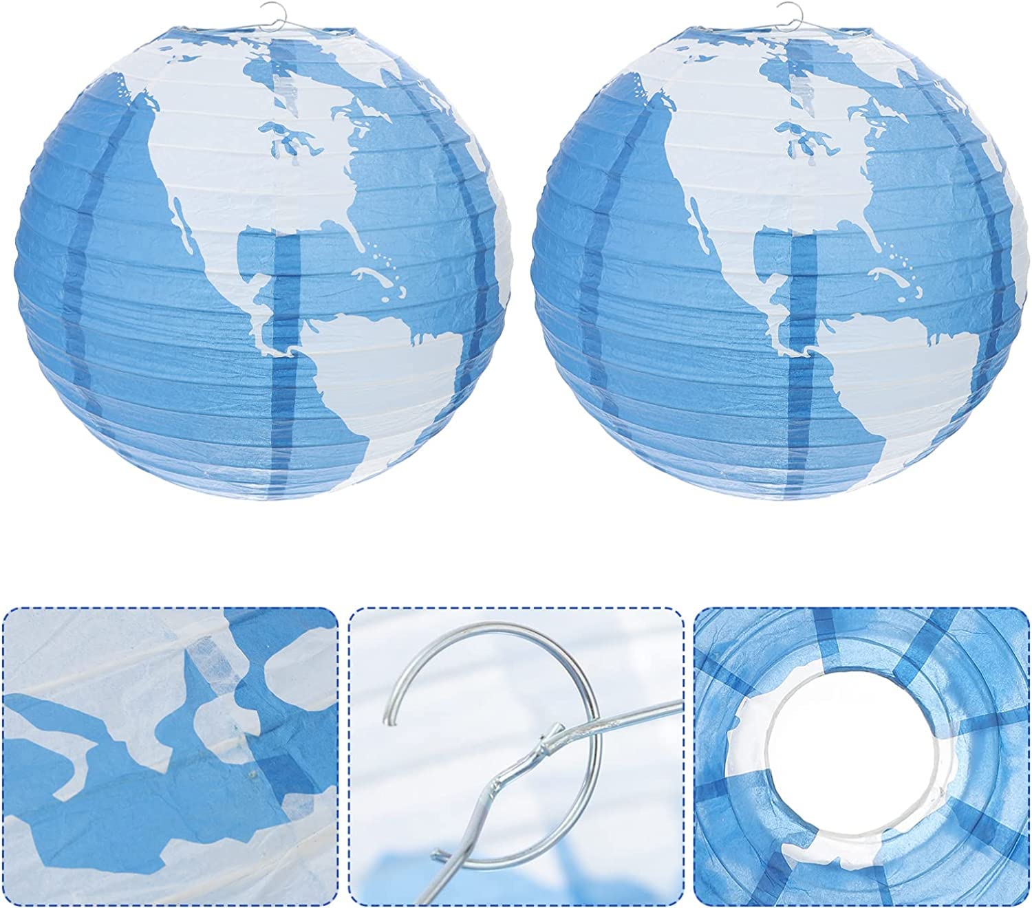 CHILDWEET World Map Paper Lanterns 2-Pack – Earth-Shaped Hanging Decor, Easy Install Party Lanterns