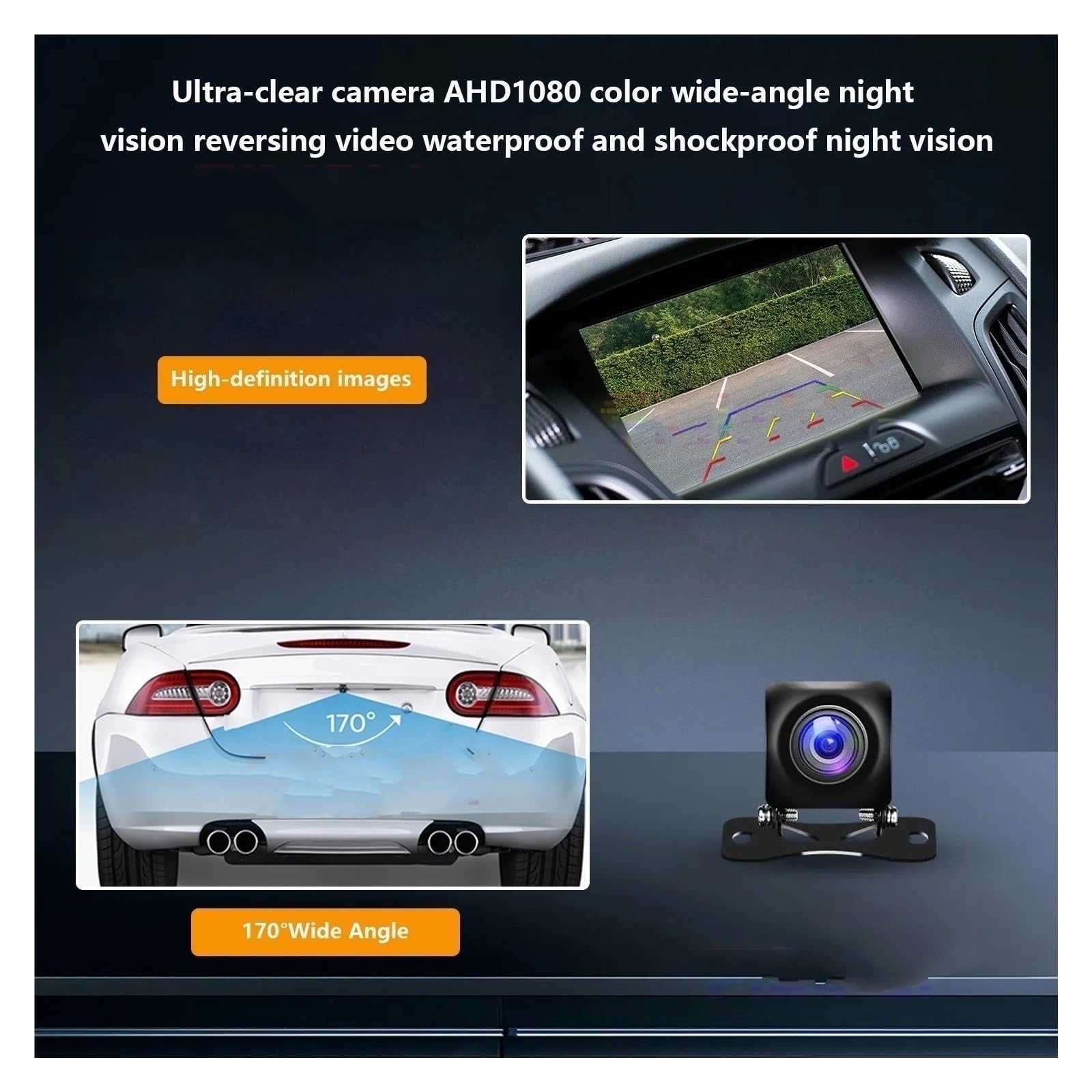 Cámara Visión Trasera para Coche AHD Monitor Vídeo HD para Estacionamiento Inverso Resistente Al Agua Visión Nocturna Lente Visión Trasera Cámara Cámara Trasera