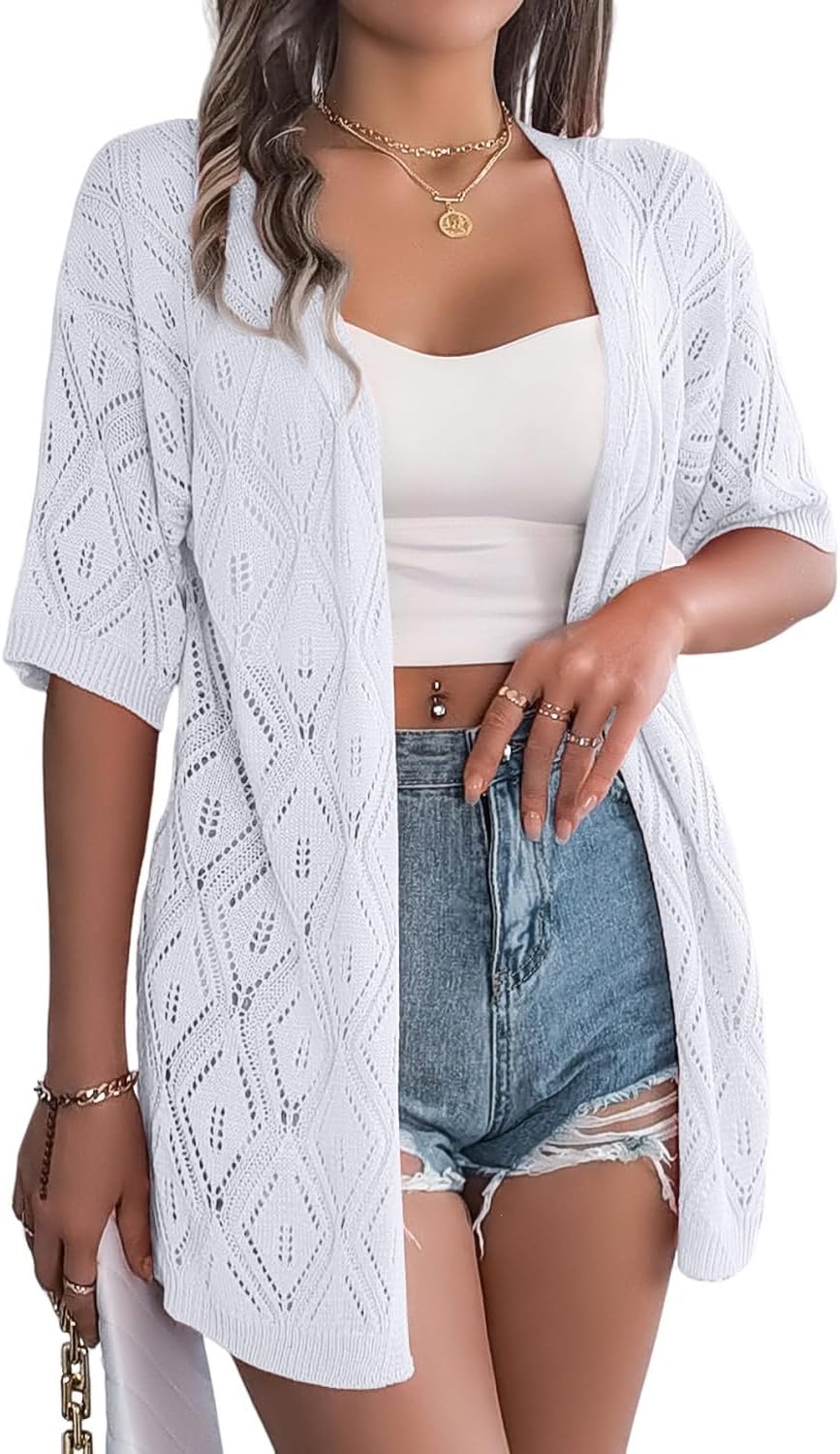 QegarTop Crochet Cardigan Sweaters for Women 2025 Trendy Summer Cover Ups Lightweight Soft Beach Kimonos Vacation Outfits