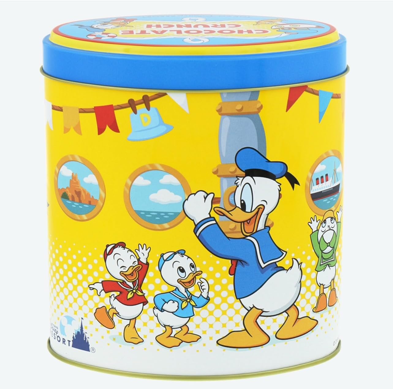 【東京ディズニーリゾート限定】ドナルド・ダック 缶入りチョコレートクランチ ミッキー＆フレンズ ミルクチョコレート TDR TokyoDisneyResort 人気 お菓子 お土産 ディズニー グッズ プレゼント (1個)