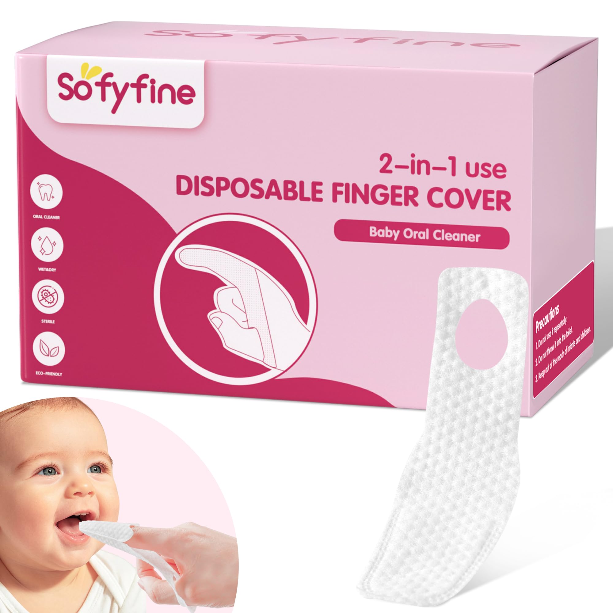SOFYFINE 120 unidades de limpiador de lengua de bebé y dientes orales, cepillo de dientes de dedos, toallitas secas para boca y encías, para recién nacidos, bebés de 0 a 24 meses, niños pequeños