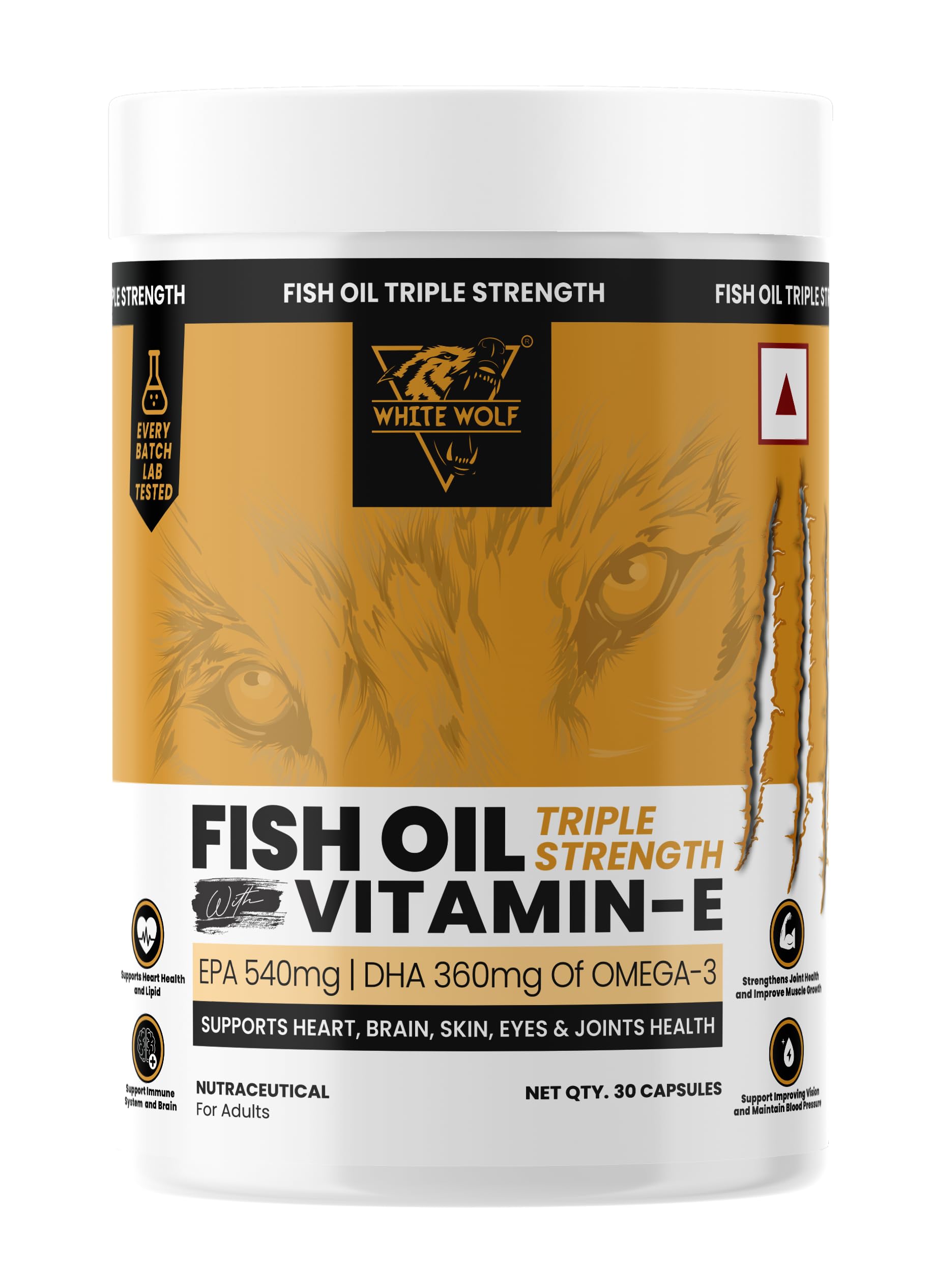 White Wolf Nutrition Fish Oil Triple Strength with Vitamin E | Omega-3 Capsules with EPA 540mg & DHA 360mg | Supports Heart, Brain, Joint & Eye Health | 30 Capsules-image-42