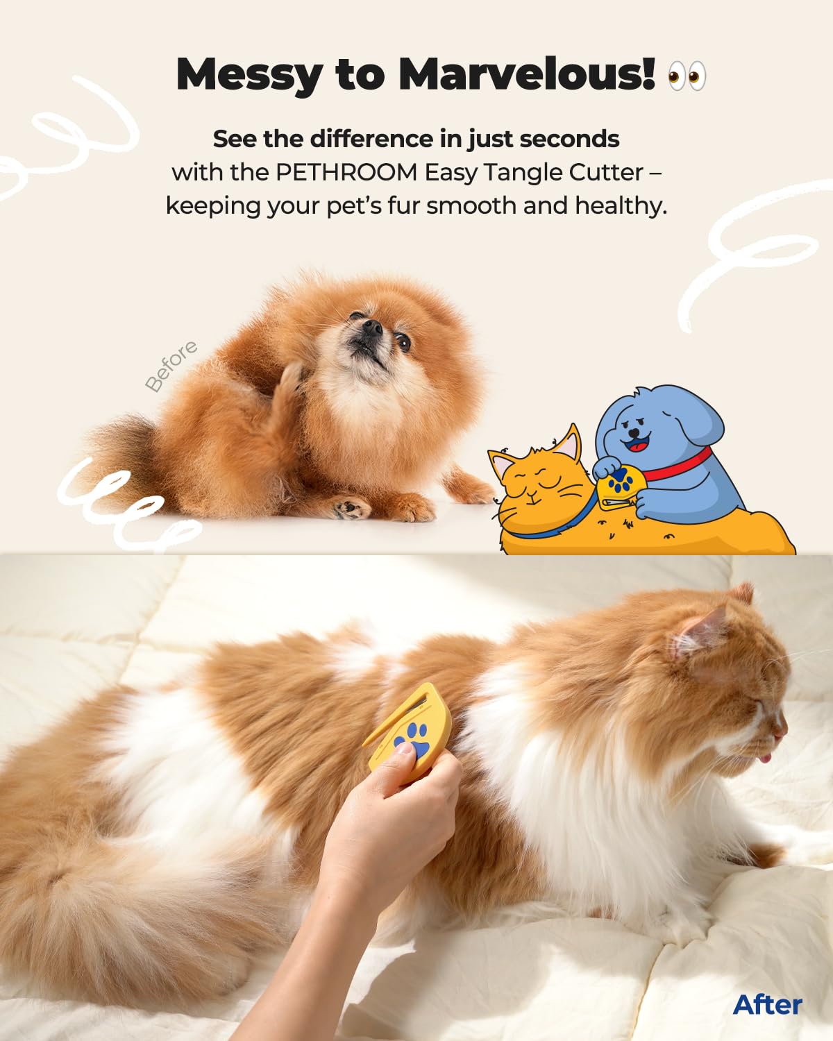 PETHROOM Easy Tangle Cutter for Dogs & Cats | Professional Dematting Tool with Steel Blade | Cat Matted Fur Remover | Safe & Gentle Pet Grooming Comb for Long & Medium Coats - image 3