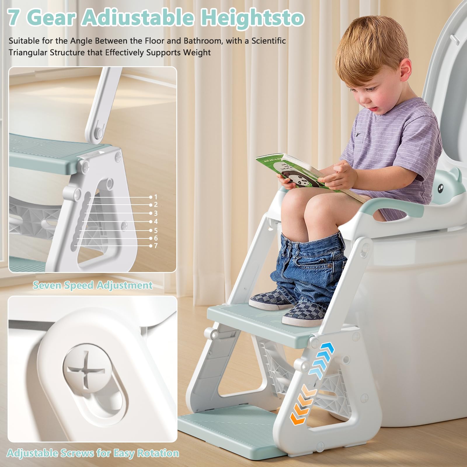 Riduttore WC per bambini, pieghevole, antiscivolo, adatto per WC a forma di V, U, O