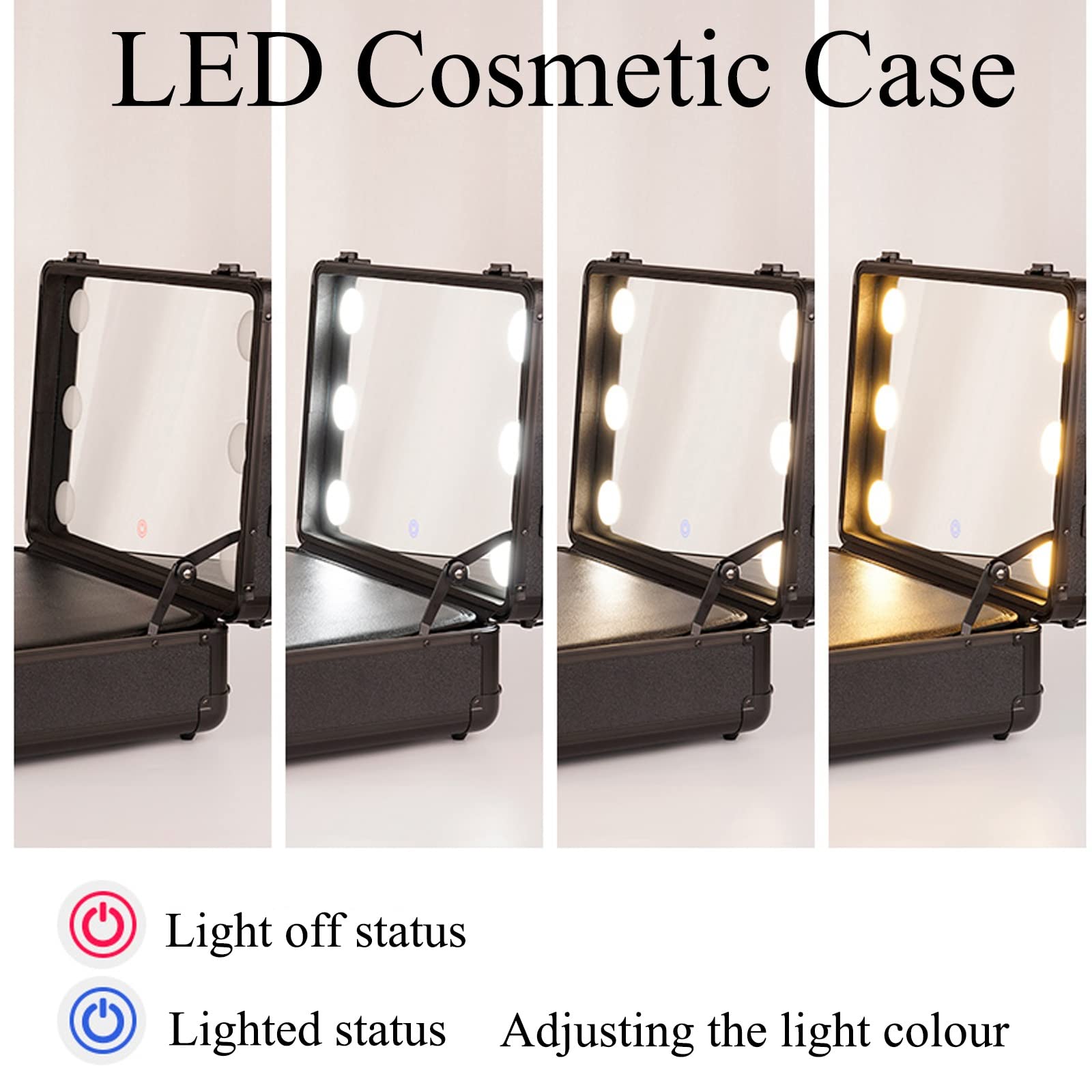 HJXGQJM Malette Maquillage avec Miroir, Beauty Case De Voyage Vanity Maquillage Boite, Aluminium, Stratifié Résistant Aux Rayures, Valise De Maquillage À LED, Diviseurs Réglables,Noir/Rose(Pink)