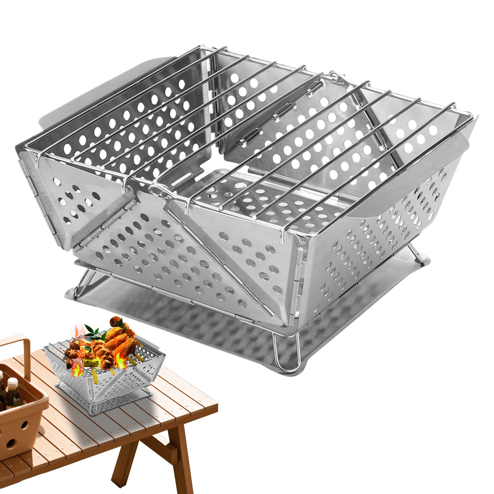 Gril de camping compact en inox pour barbecue sur la plage et voyage