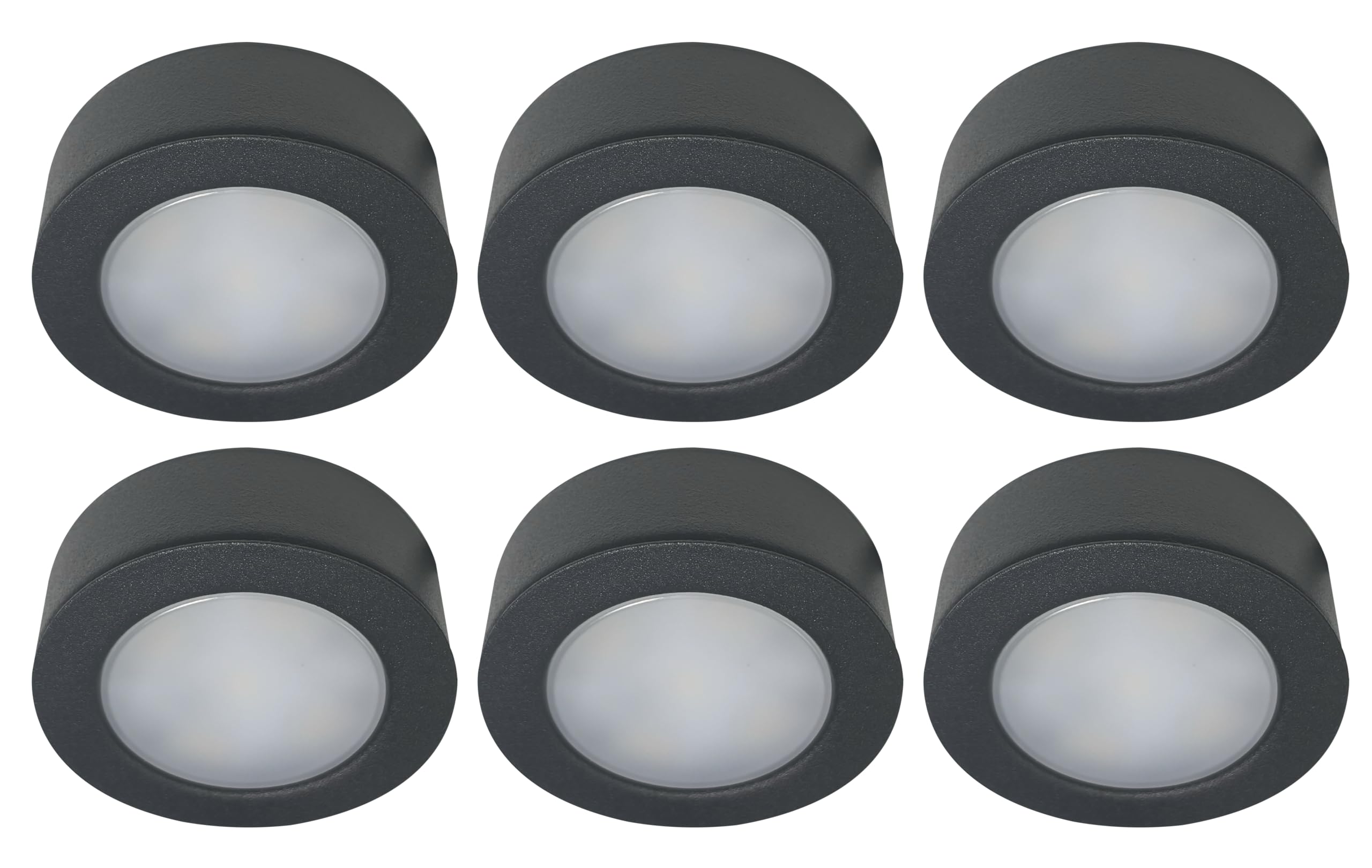 Bright Source Black Led Circular Cabinet Cupboard Unit Shelf Light, 2.5W, 220Lm, 3Cct Switchable 3000K 4000K 6000K - Pack Of 6