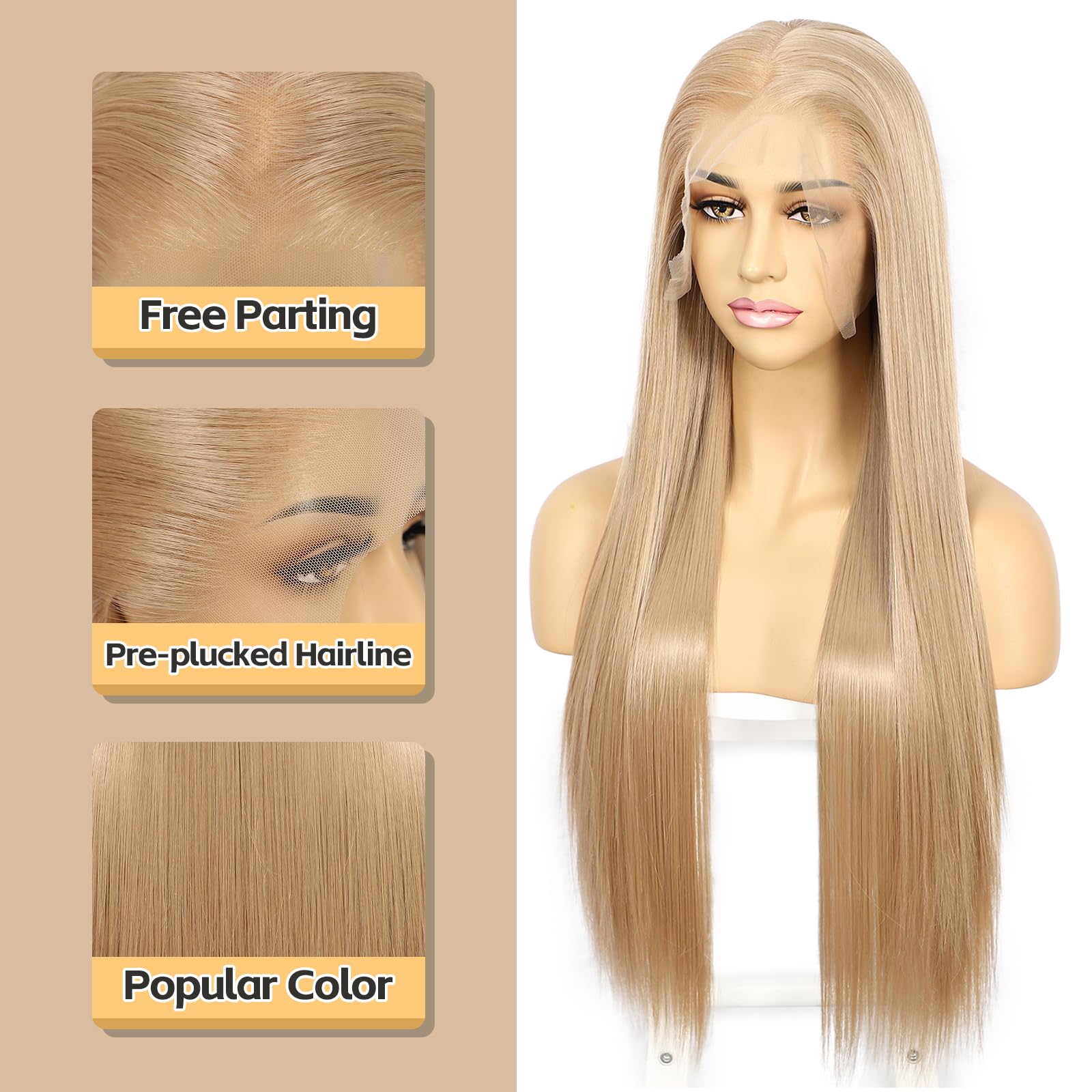 Sapphirewigs Blonde Straight Lace Front Wigs 13x6 Blonde Lace Front Wigs for Women Synthetic Hair 150% Density Party Daily Wear Heat Resistant 26inch - Image 4