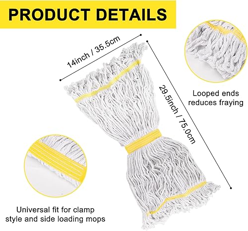 Miniatura 5 de KeFanta Paquete de 3 cabezales de recambio de cabezal de trapeador comercial resistente, cabezales de trapeador de algodón con cuerda de extremo