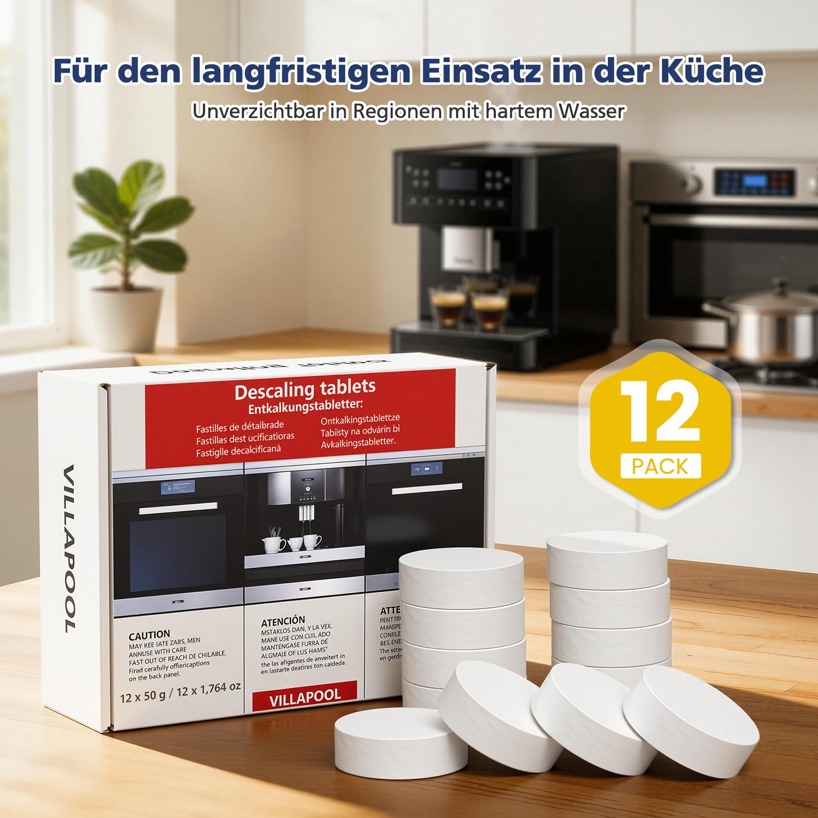 12 pastillas descalcificadoras compatibles con cafetera Miele, dispositivos, ingredientes seguros, fácil aplicación y durabilidad para vaporizador y horno #10178330