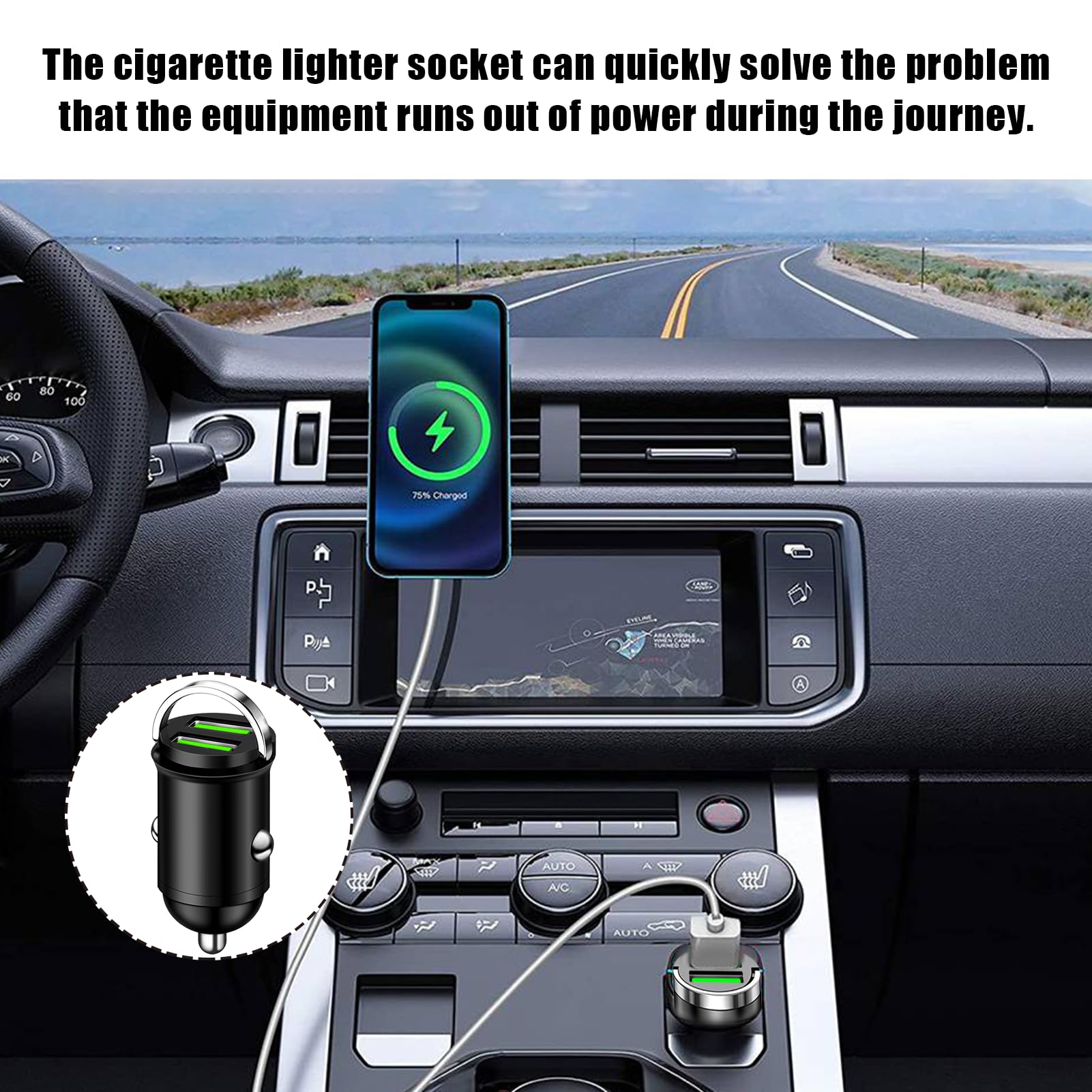 Adattatore Accendisigari USB 100W, Caricatore Auto con Doppia Porta QC3.0, per iPhone, Samsung, Xiaomi, Android (Leghe di Alluminio, 42x23mm)
