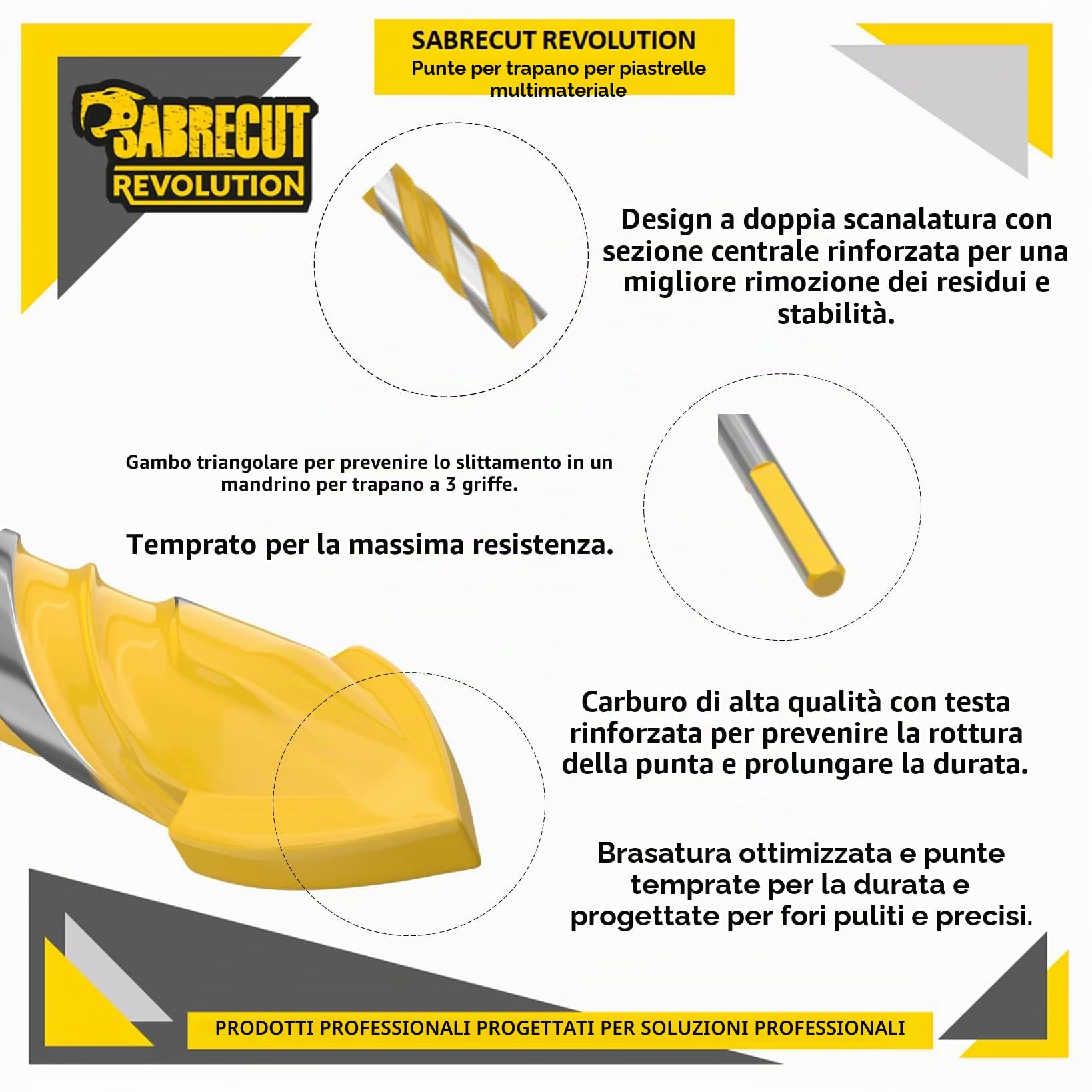 SabreCut SCTBA5 Set di punte da trapano multimateriale per piastrelle per marmo, ceramica, porcellana, granito, con scatola di immagazzinaggio durevole