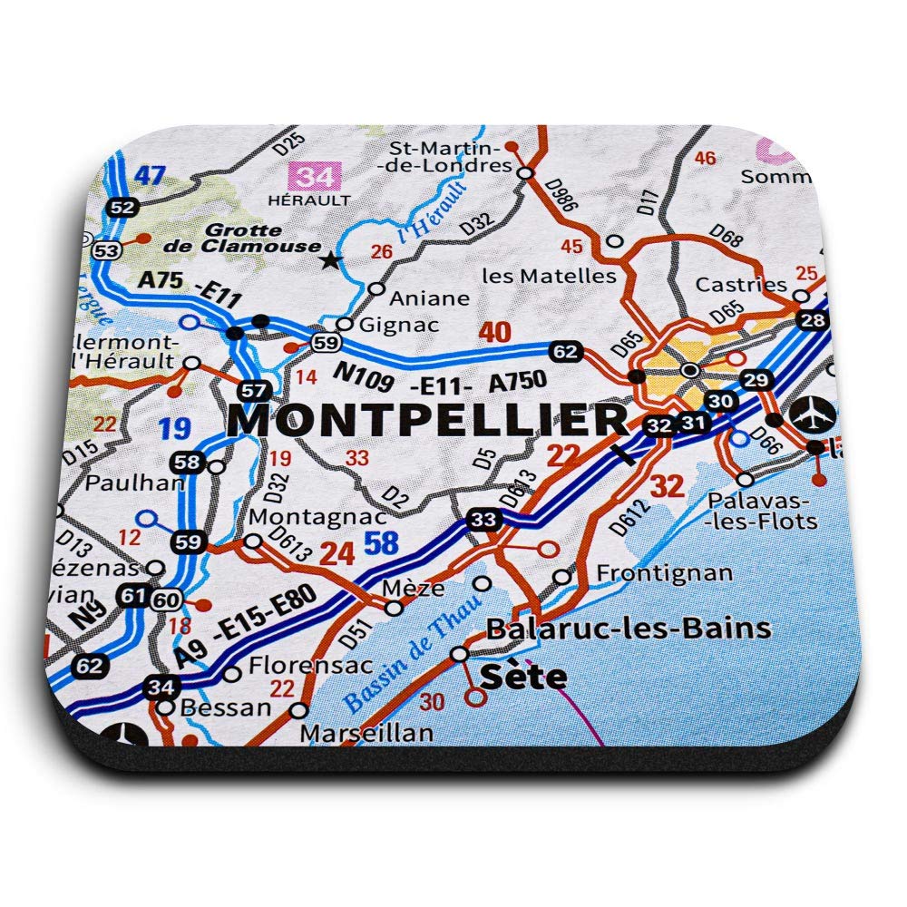 1 x Square MDF Fridge Magnet - Montpellier France French Travel Map 45776