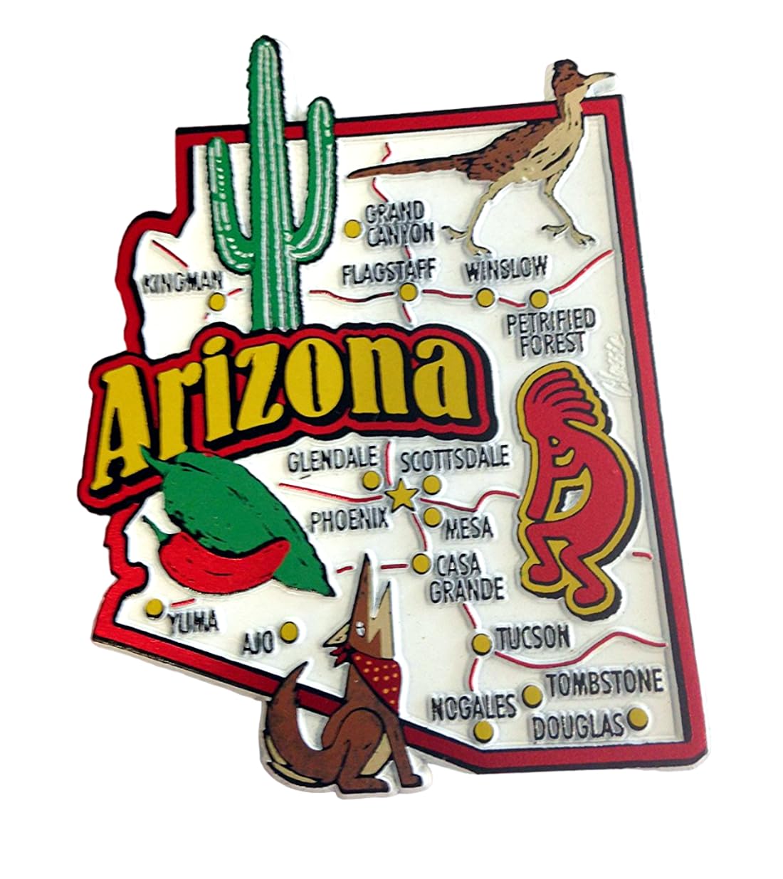 World By Shotglass Multi Color Arizona State Map And Landmarks Collage Fridge Collectible Souvenir Magnet Fmc