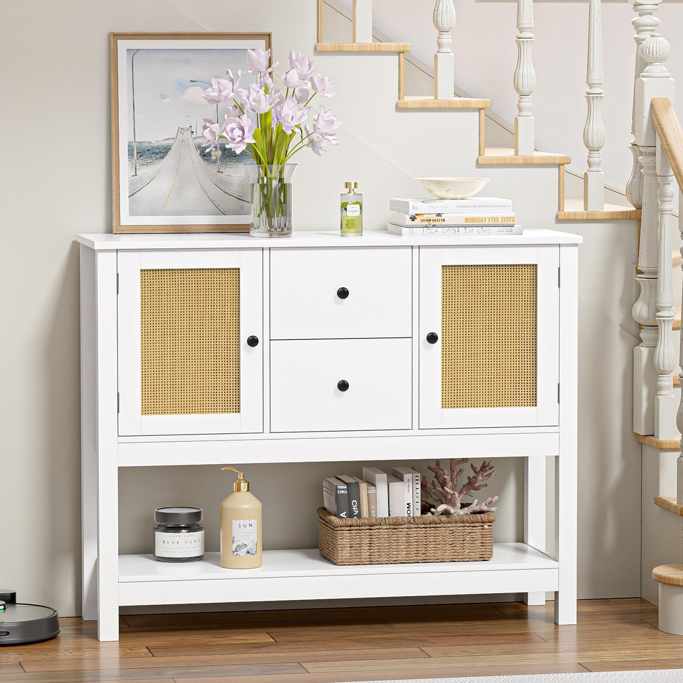 Amazon.com: Giluta White Sideboard Buffet Storage Cabinet, Farmhouse Kitchen Console Table ...