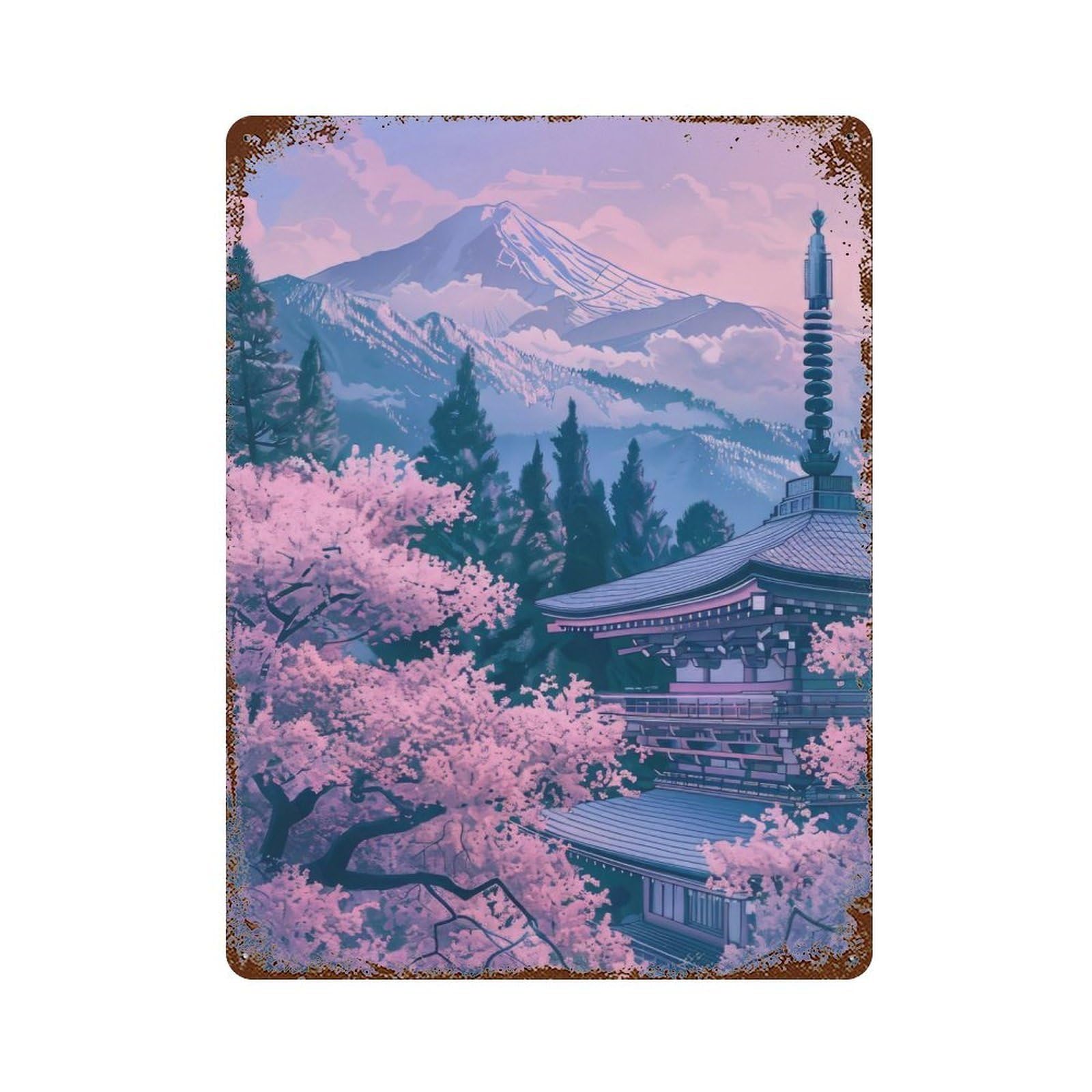 Japanese Painting Rust Effect Tin Sign 15.7"x11.8", Ideal for Garage, Bar And Workshop Decor