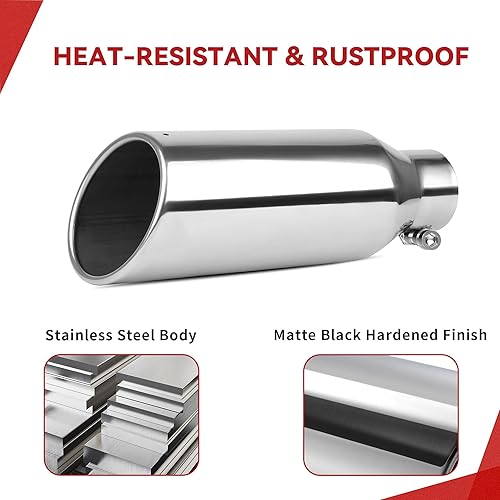Miniatura 10 de YITAMOTOR Punta de escape de 2.5 a 4 pulgadas, entrada de 2.5 pulgadas, salida de 4 pulgadas, punta de escape profesional de acero inoxidable de 9